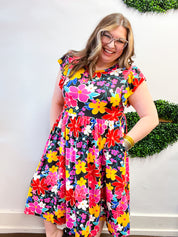 Electric Blooms Midi Dress