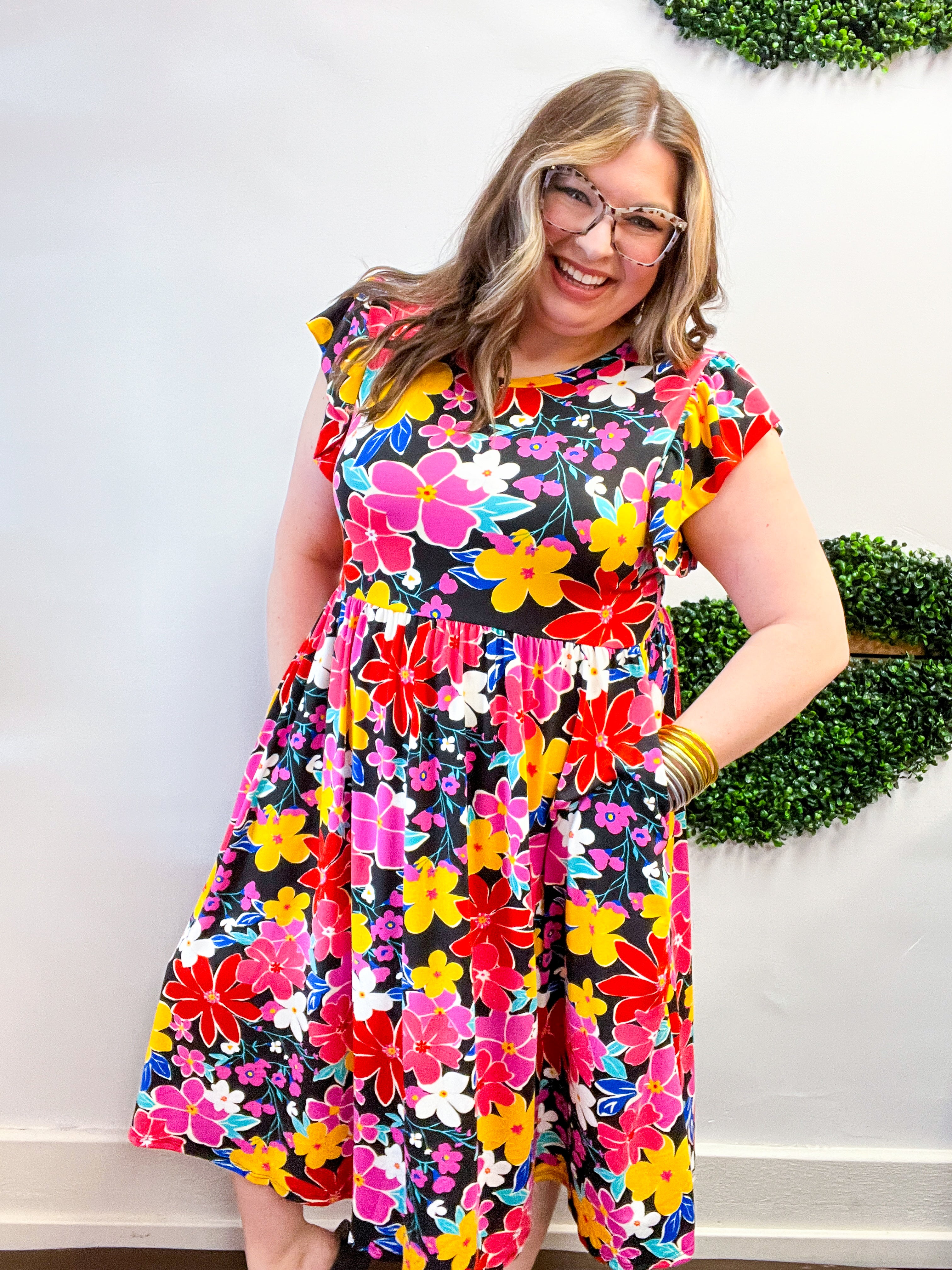 Electric Blooms Midi Dress