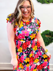Electric Blooms Midi Dress