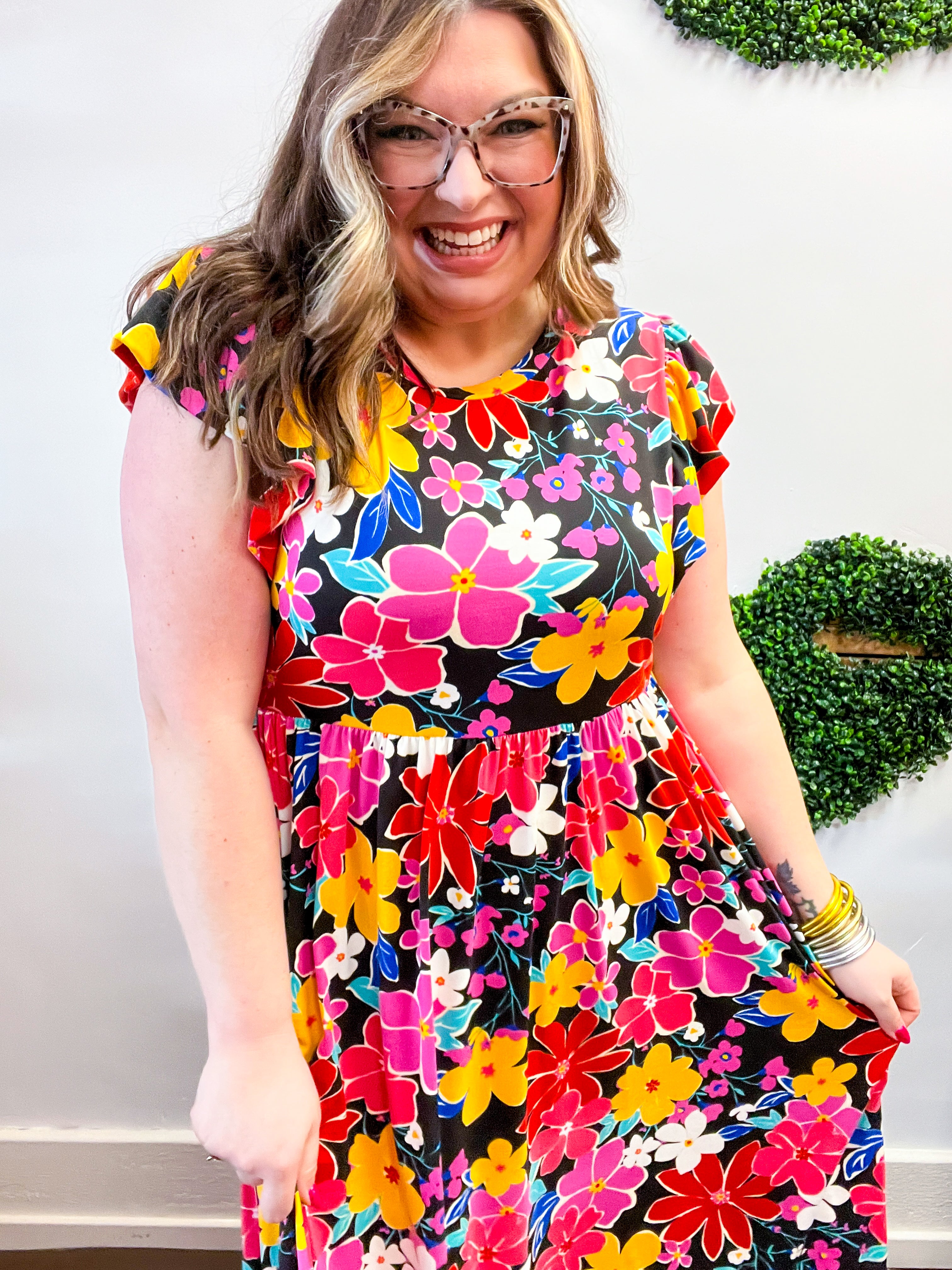 Electric Blooms Midi Dress