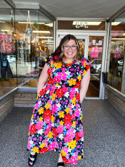 Electric Blooms Midi Dress