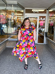 Electric Blooms Midi Dress