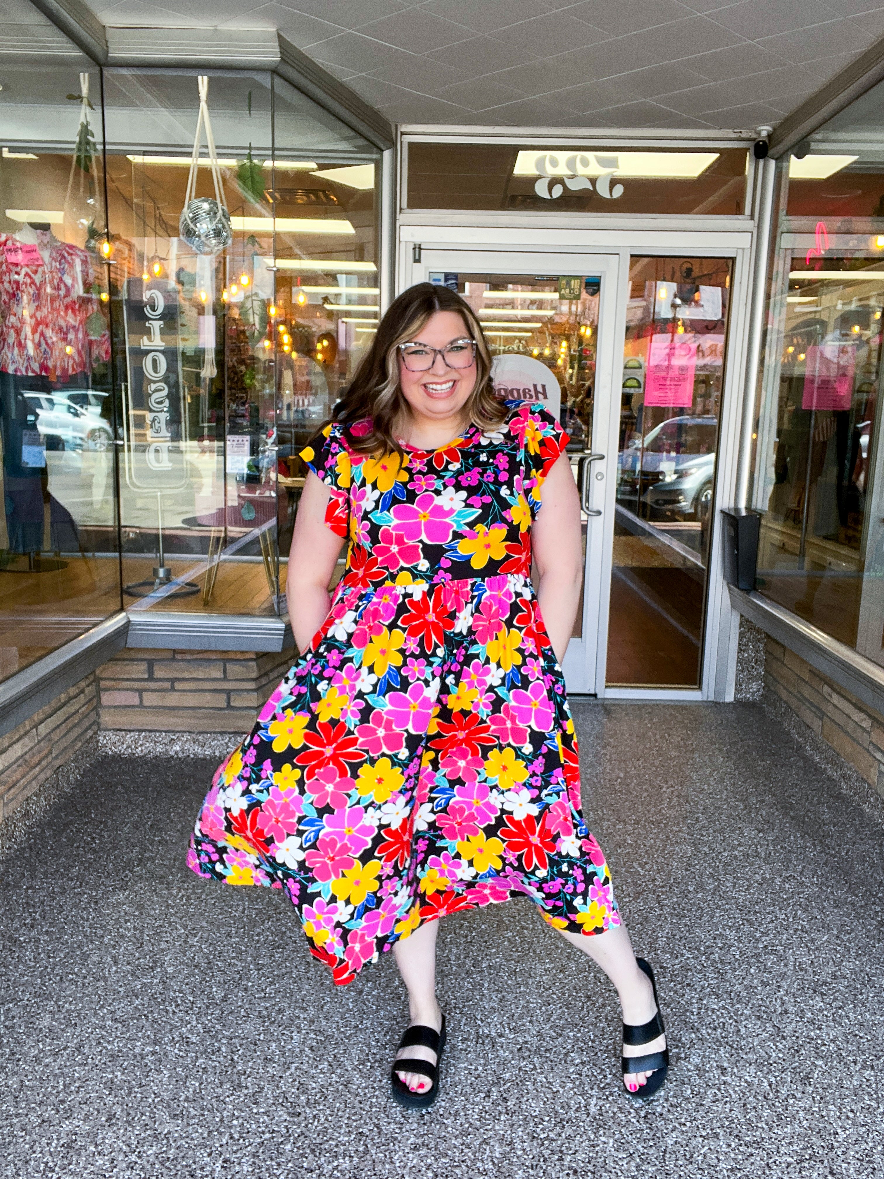 Electric Blooms Midi Dress