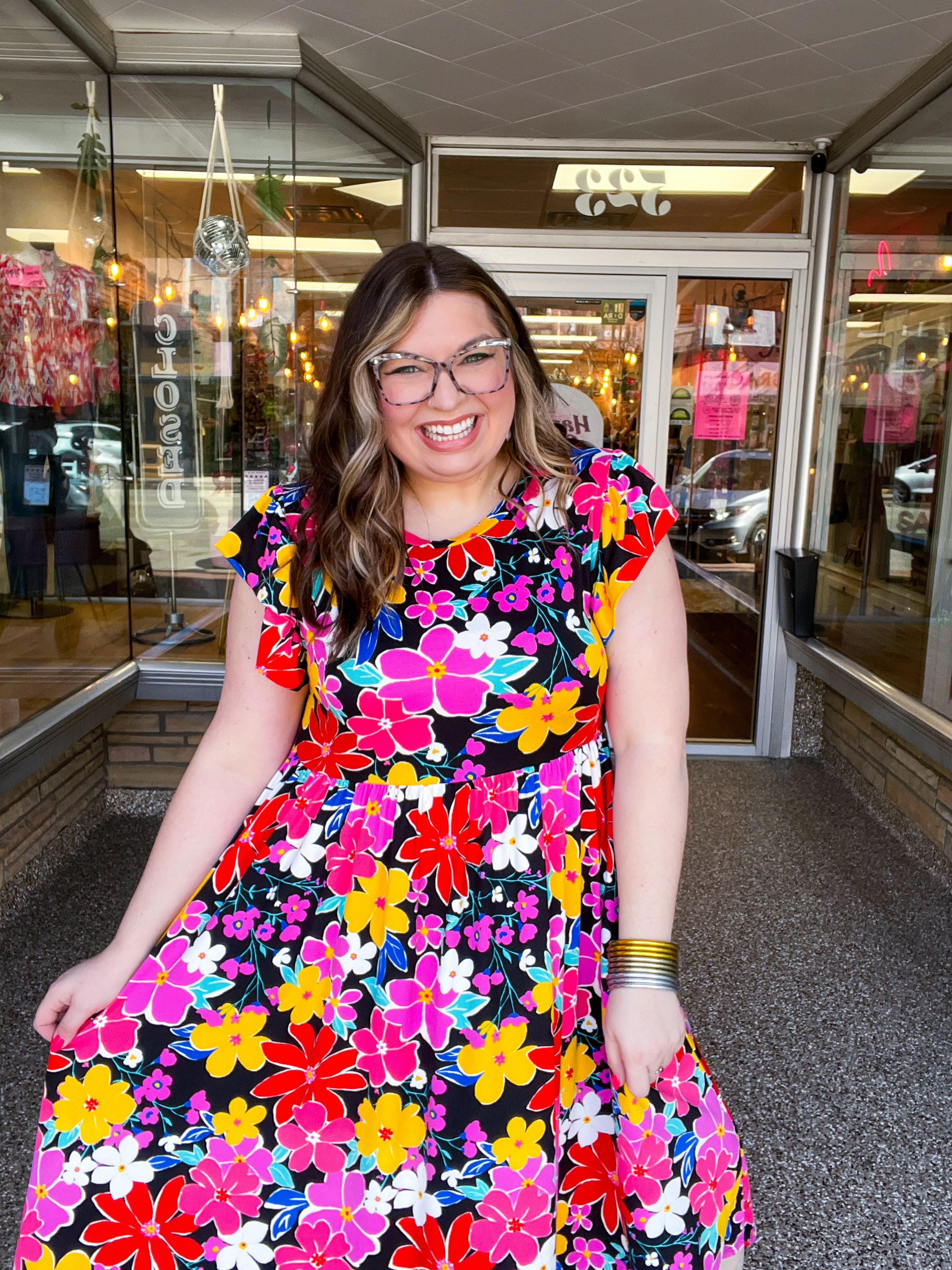 Electric Blooms Midi Dress
