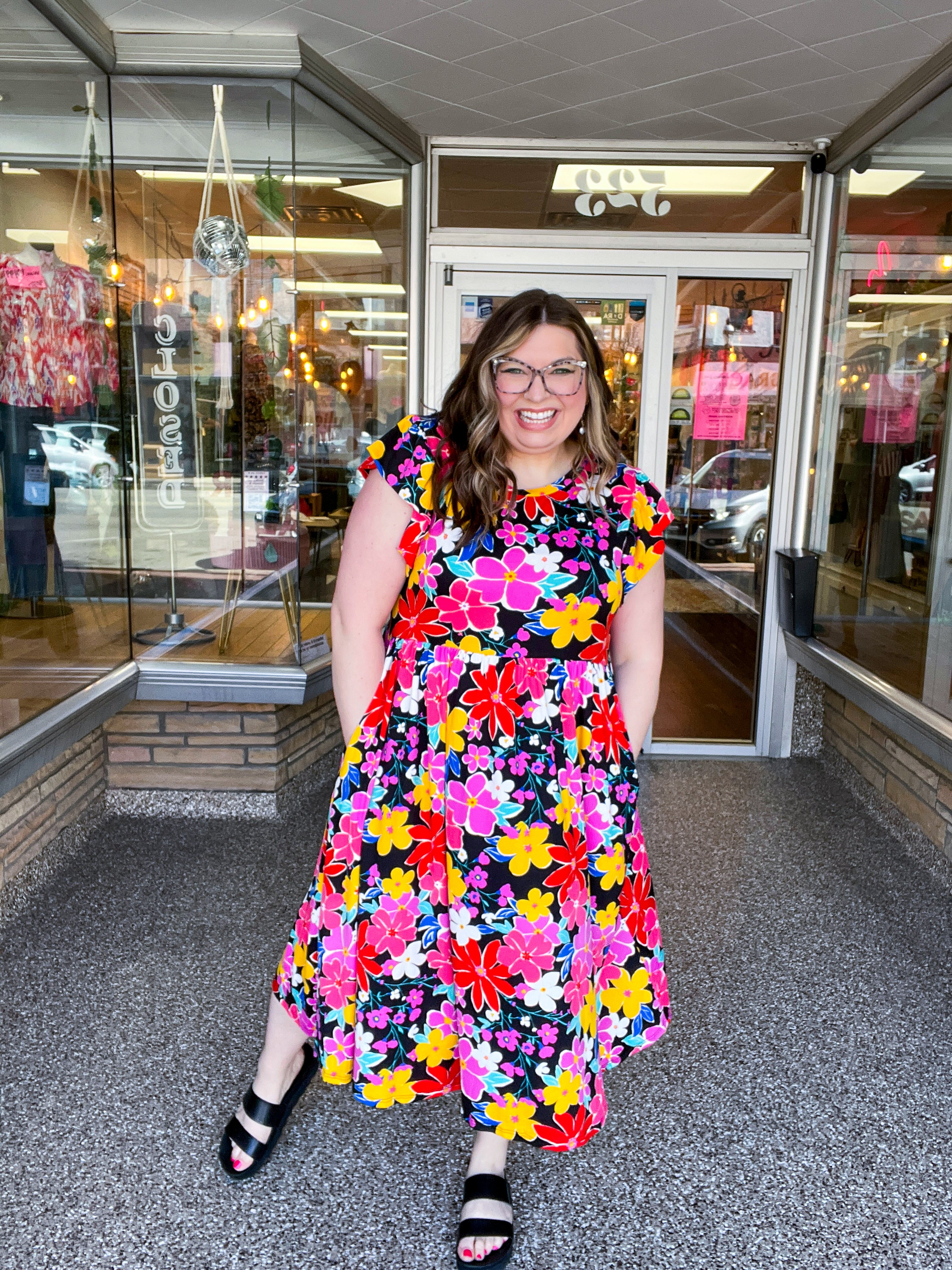 Electric Blooms Midi Dress