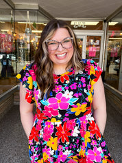 Electric Blooms Midi Dress