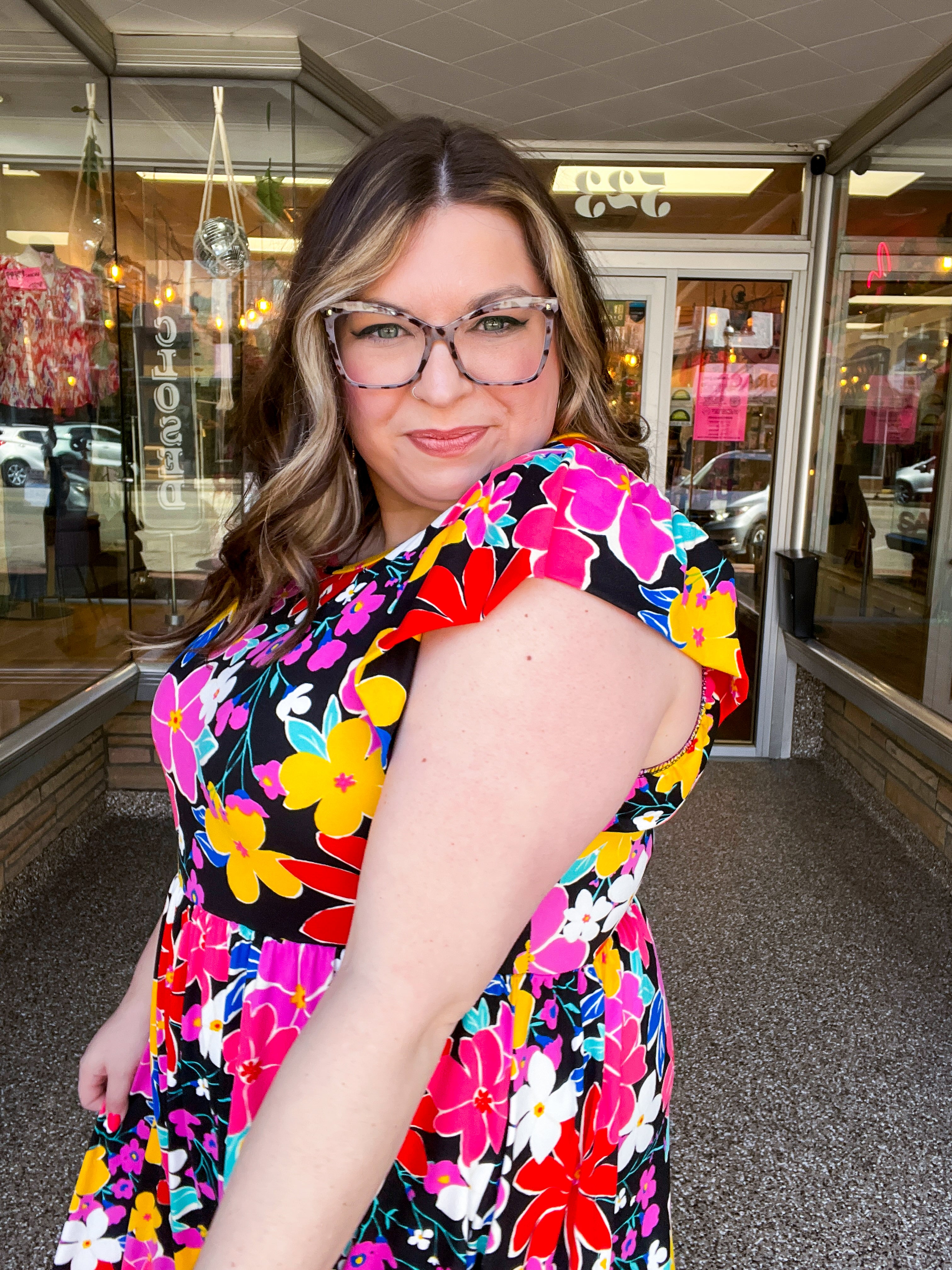 Electric Blooms Midi Dress
