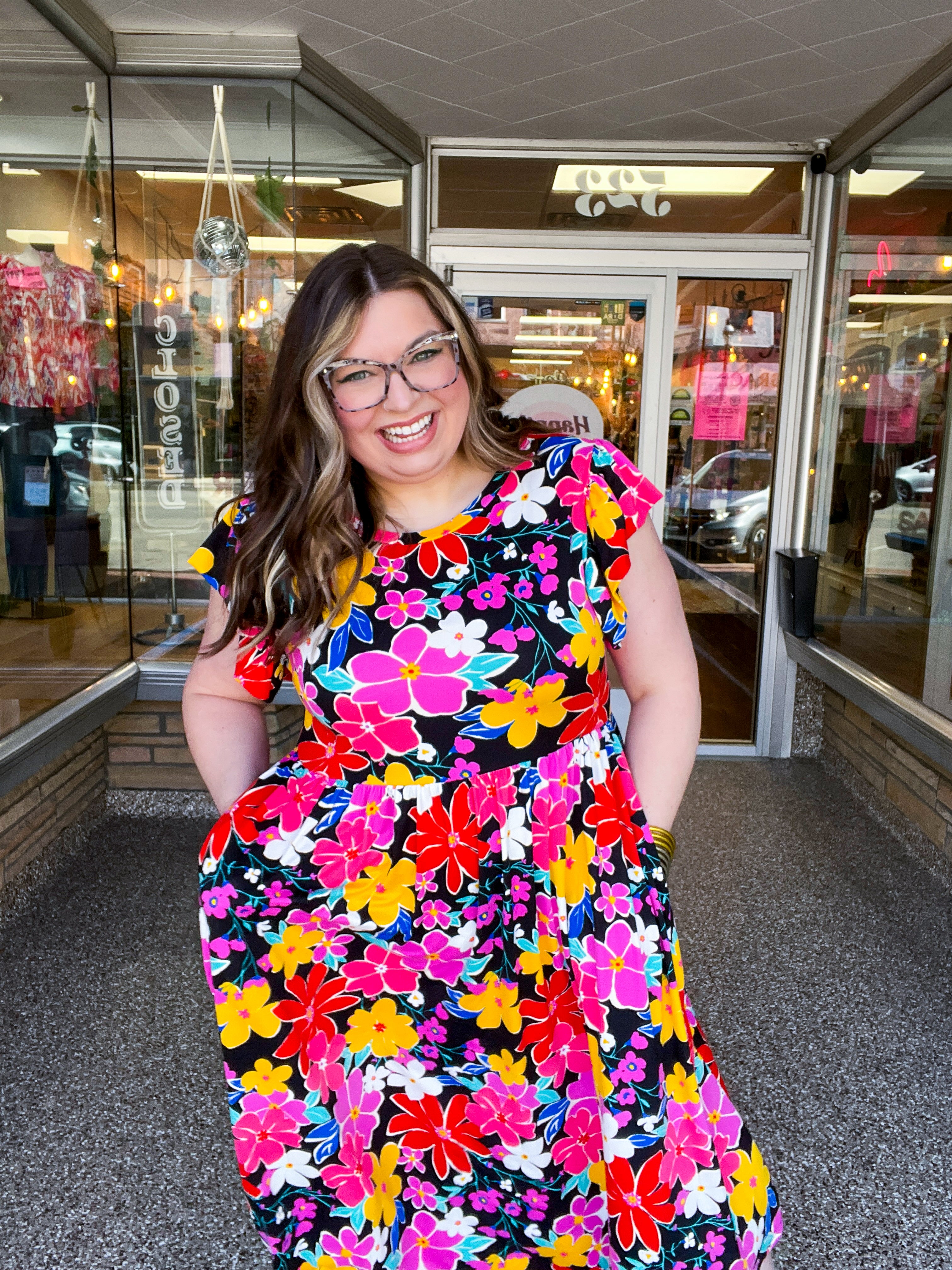 Electric Blooms Midi Dress