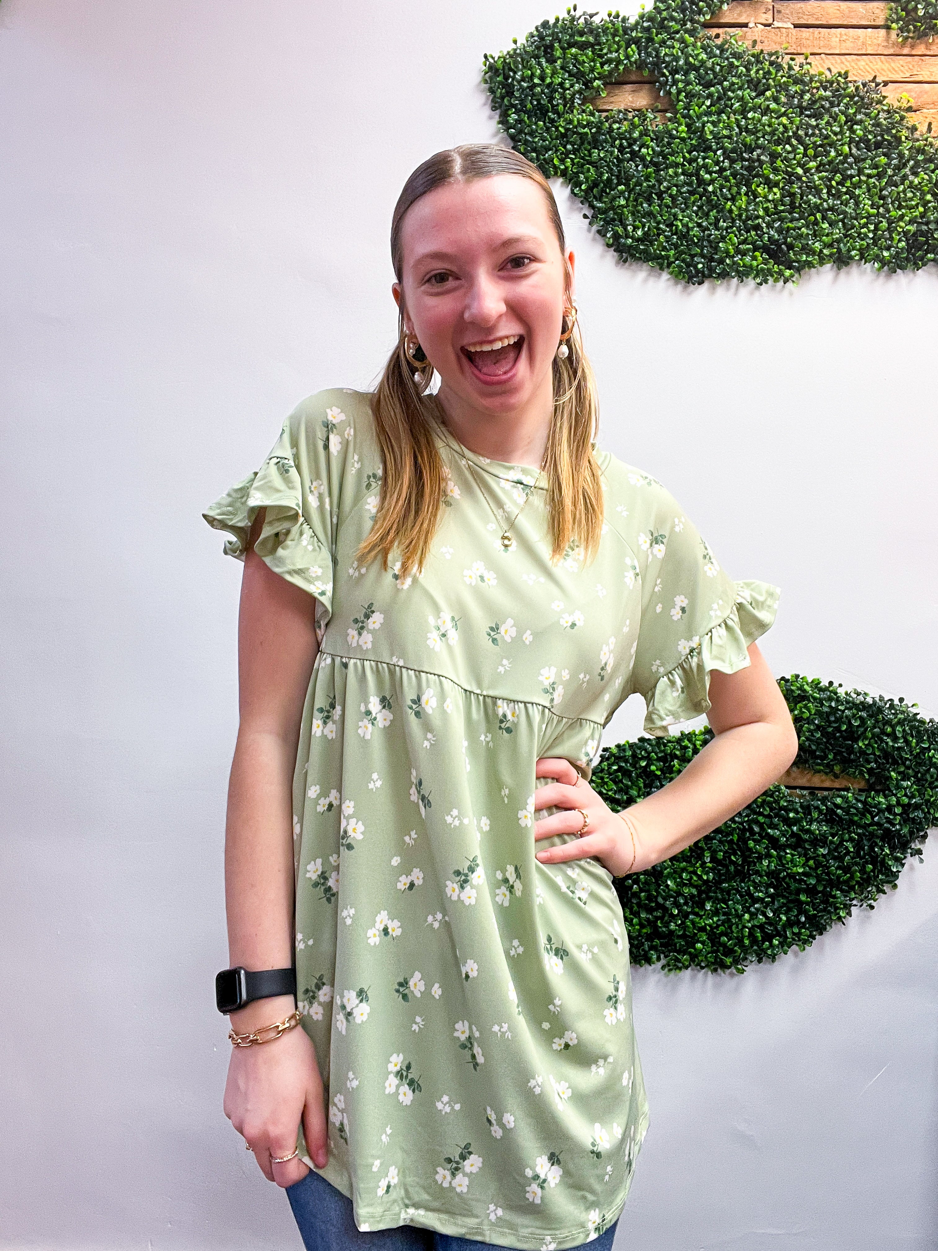 Spring Meadow Blooms Top in Sage