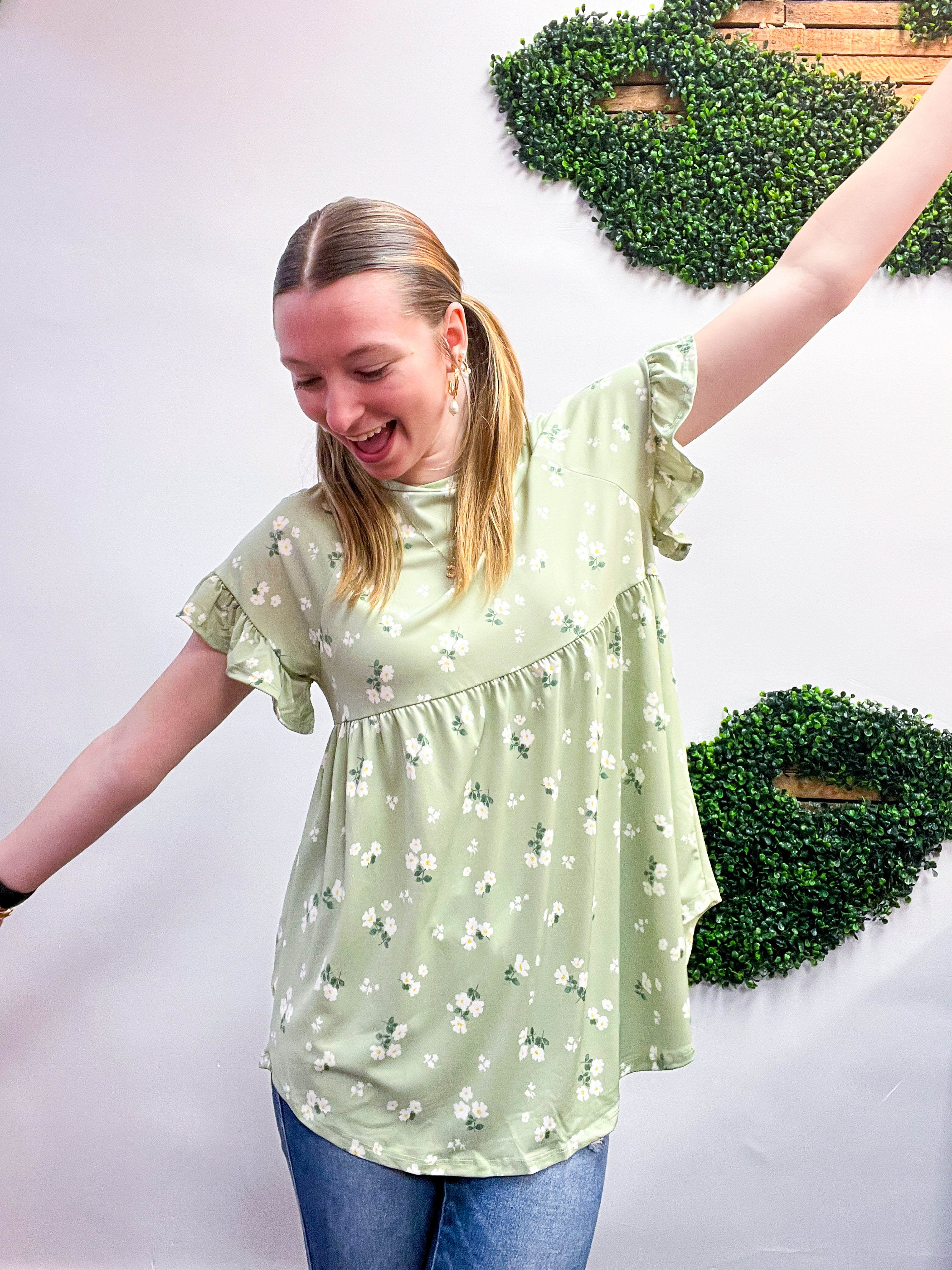 Spring Meadow Blooms Top in Sage