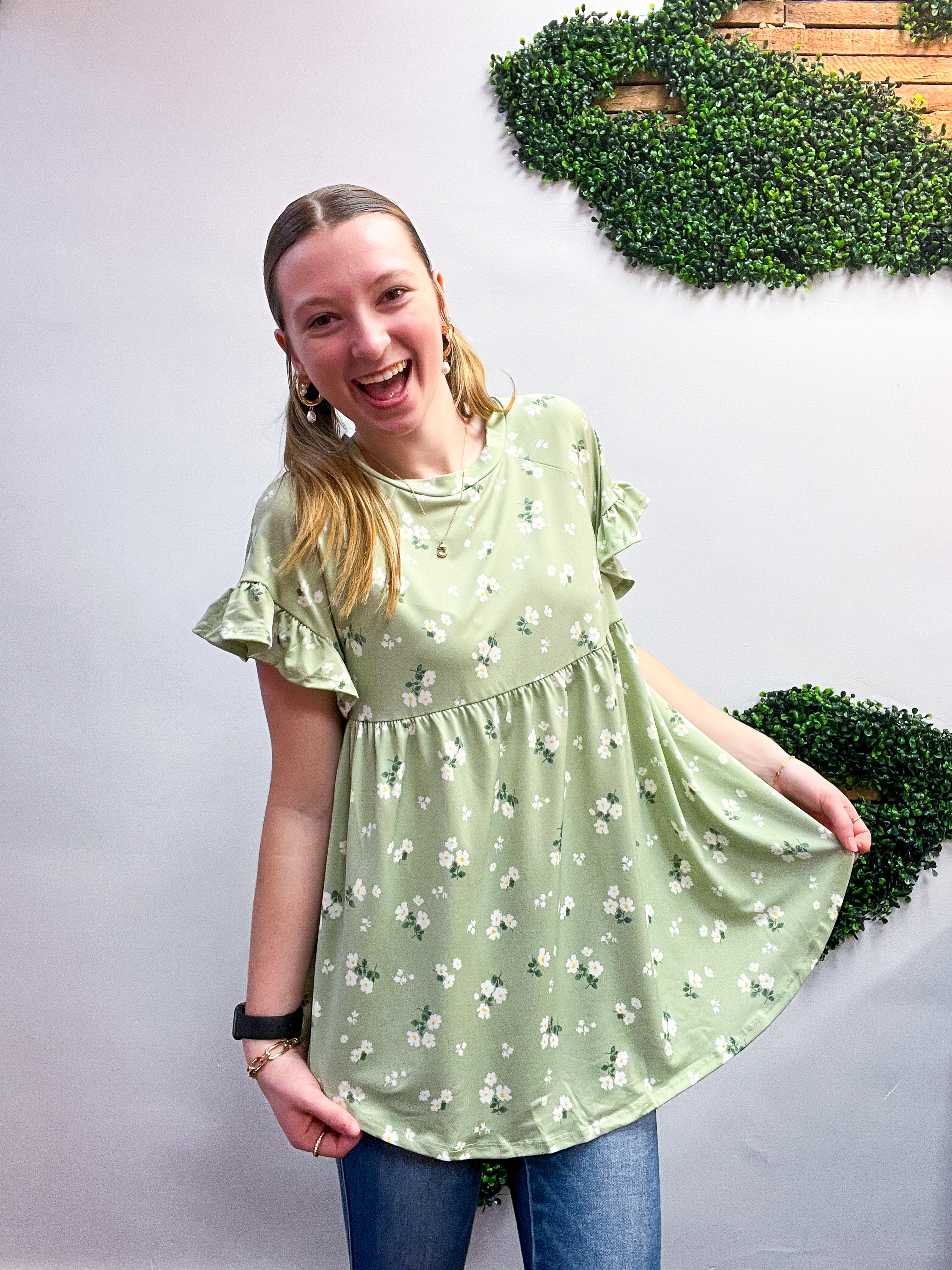 Spring Meadow Blooms Top in Sage