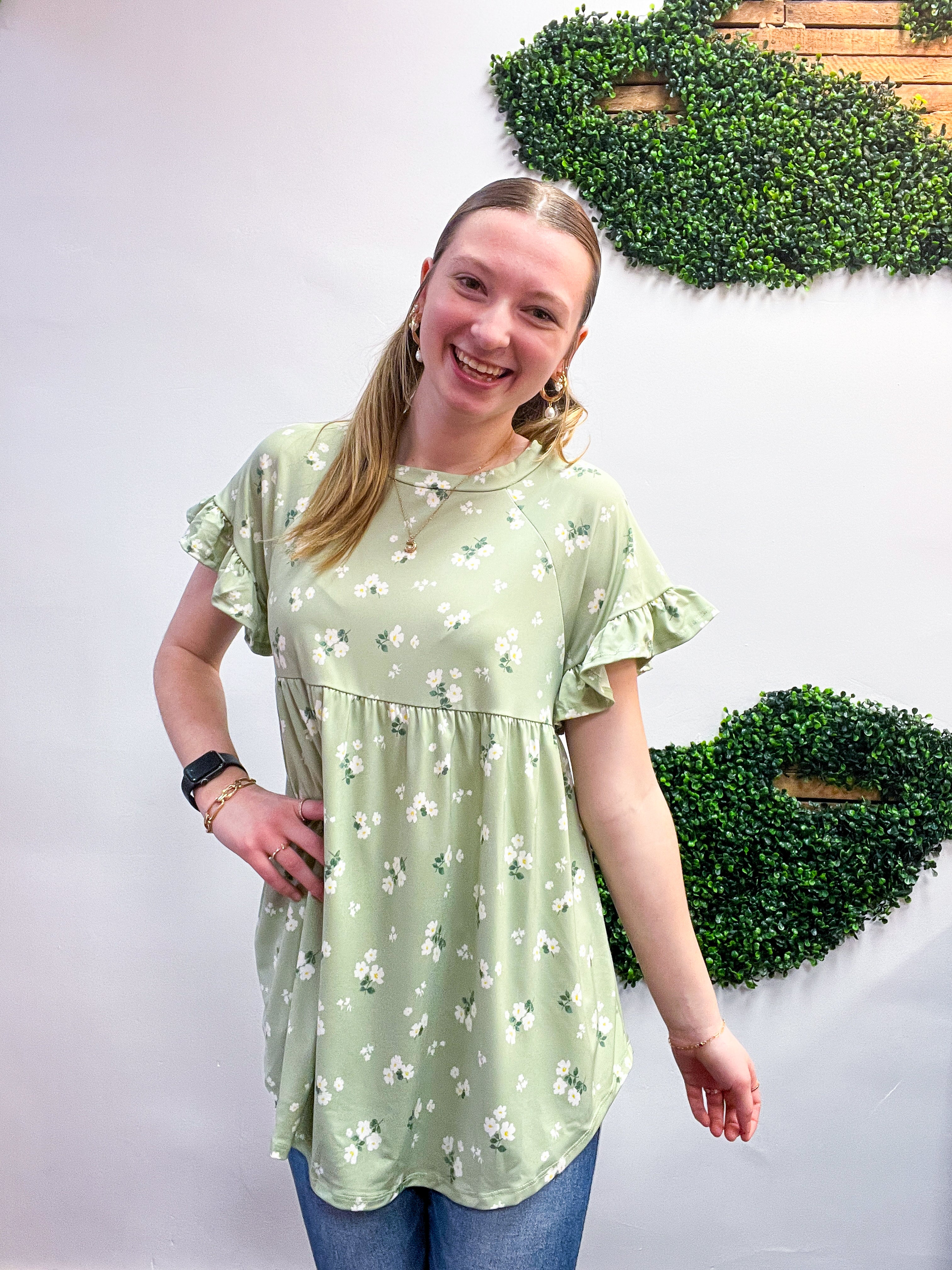 Spring Meadow Blooms Top in Sage