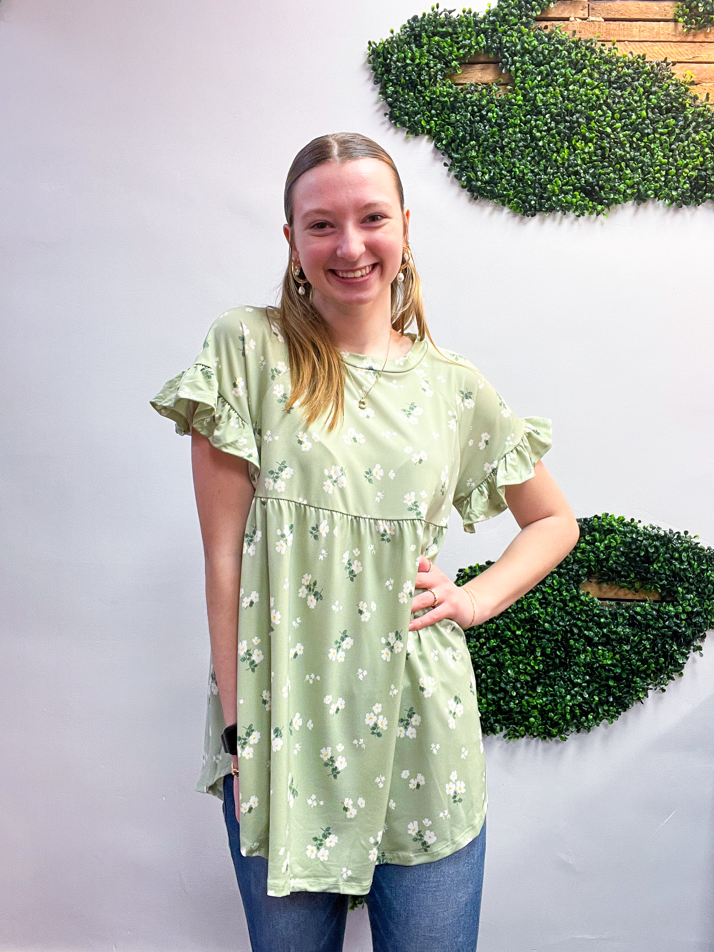 Spring Meadow Blooms Top in Sage