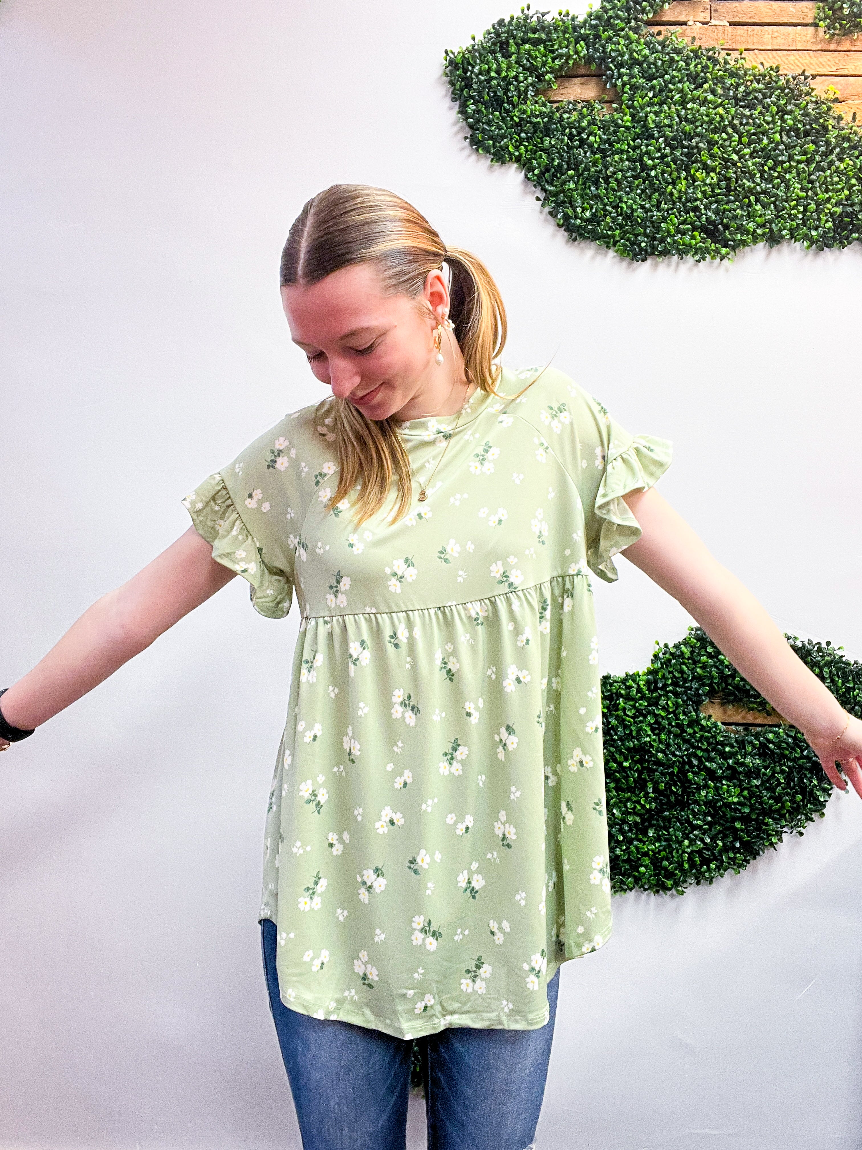 Spring Meadow Blooms Top in Sage