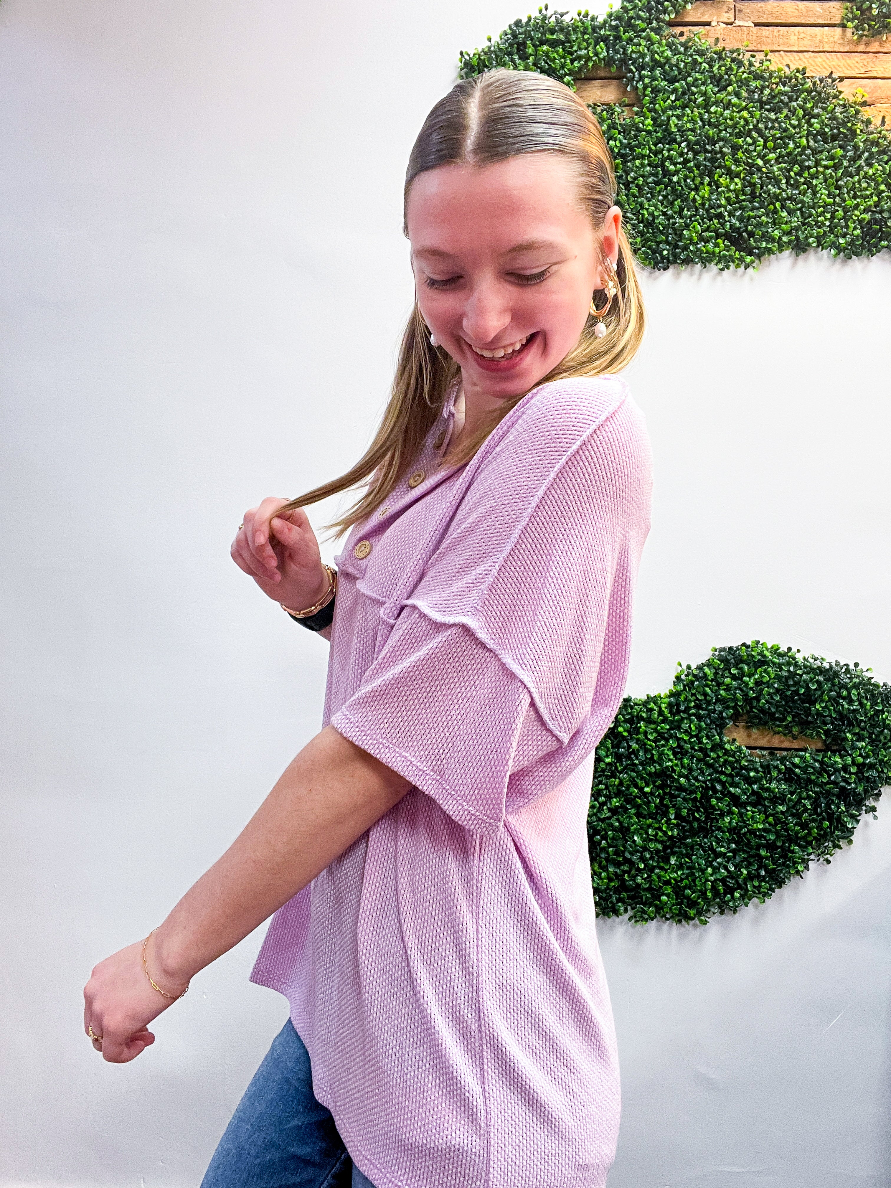Sweet Texture Twist Top in Lavender