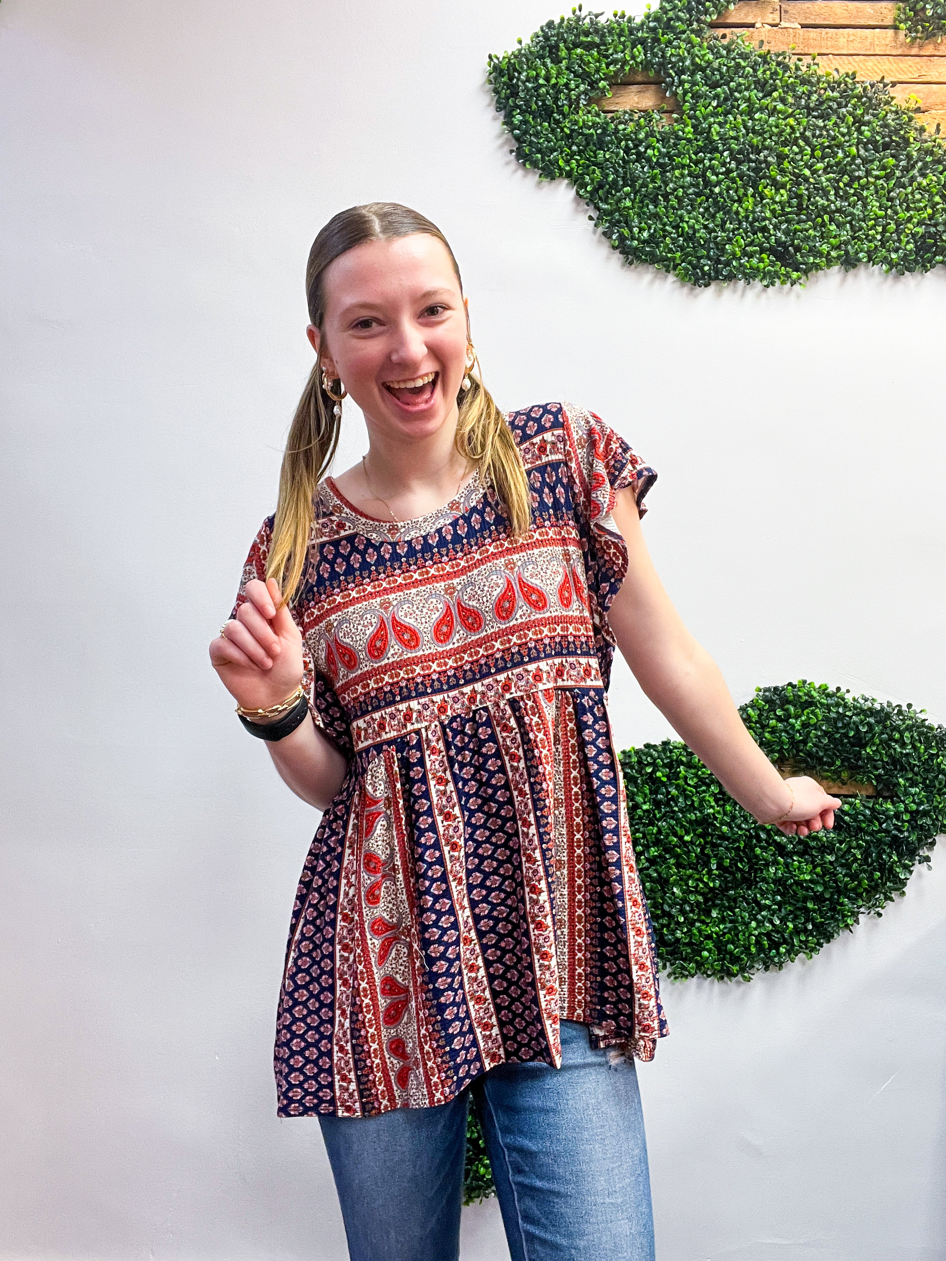 Wildflower Way Paisley Top in Navy