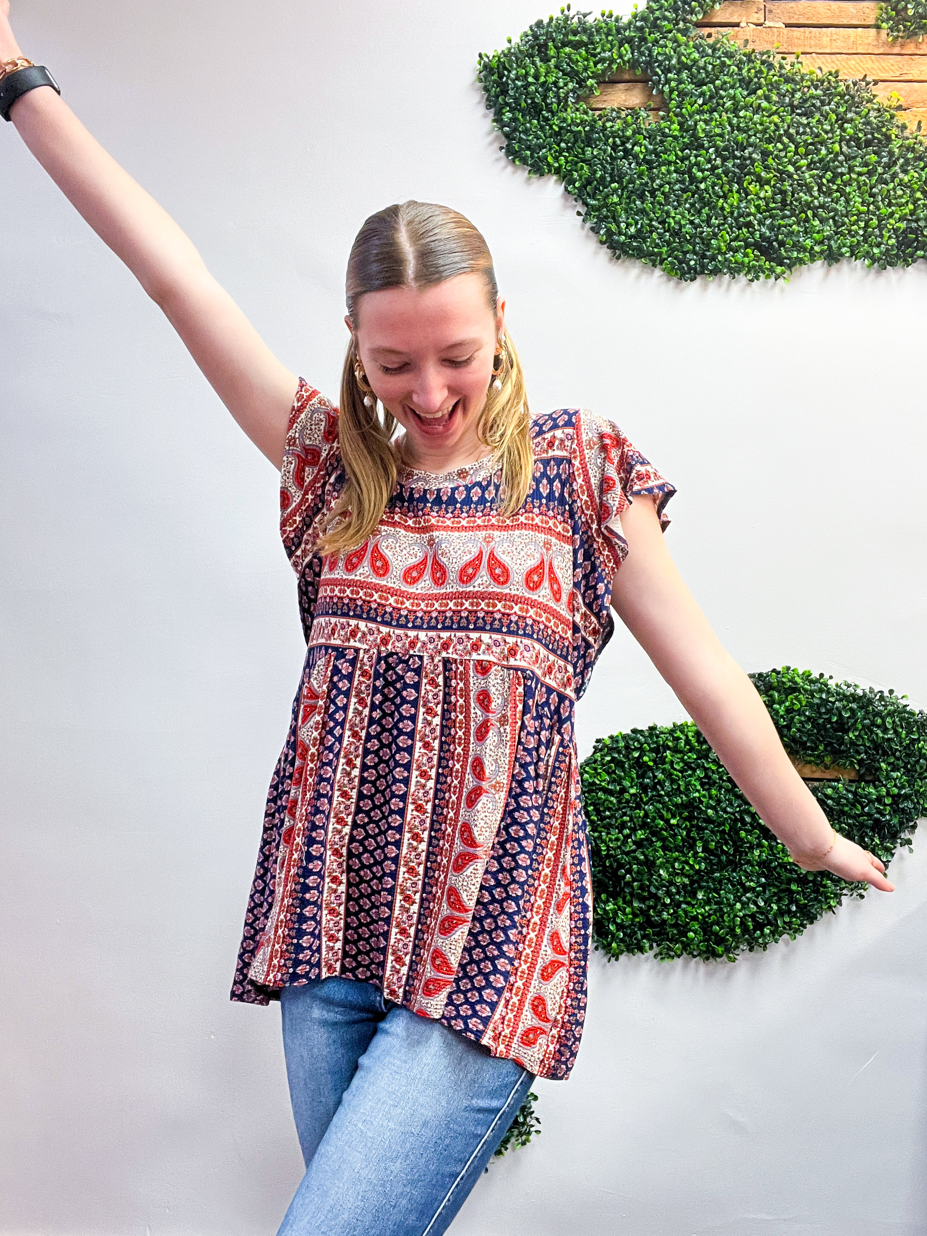 Wildflower Way Paisley Top in Navy