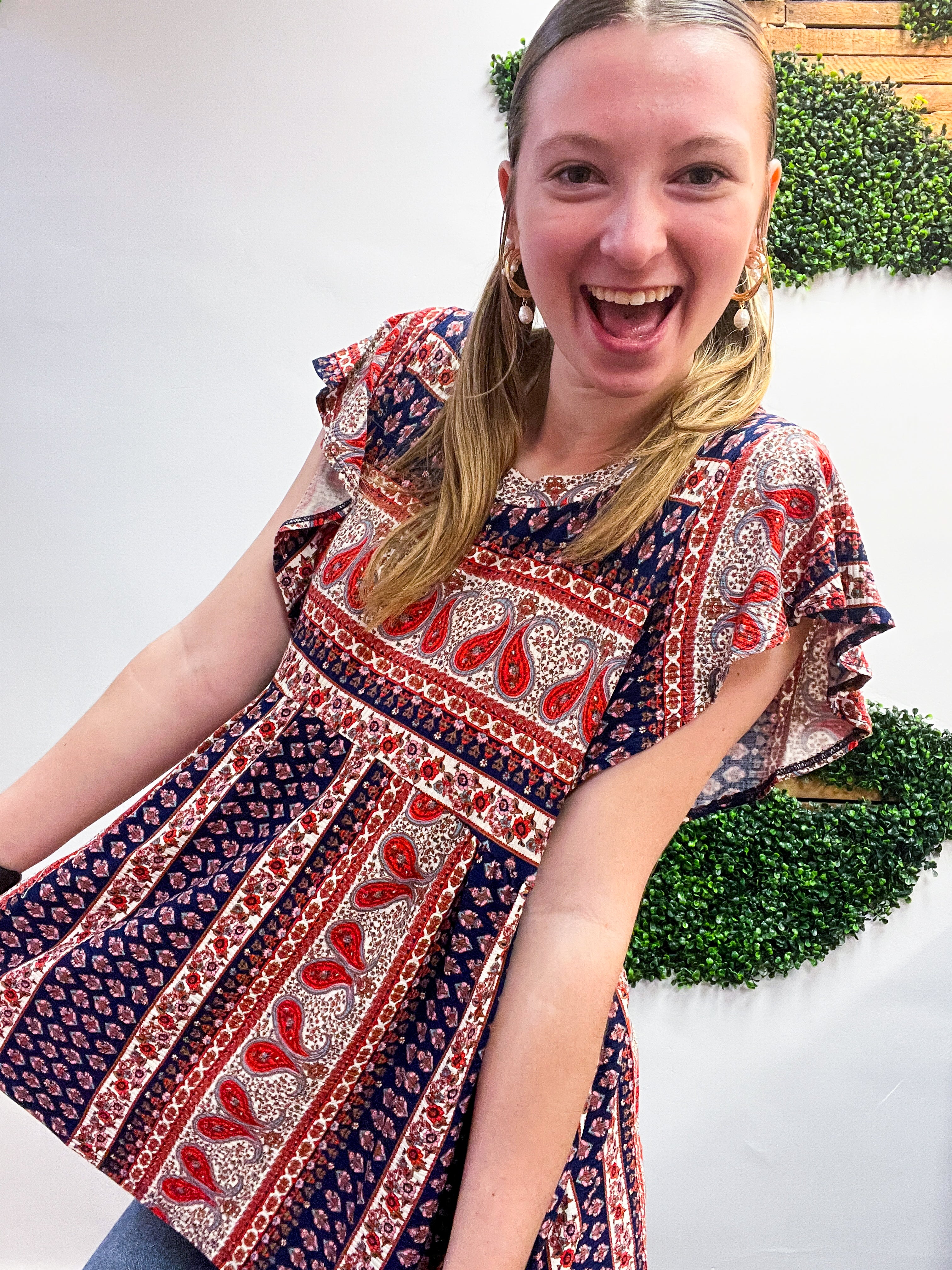 Wildflower Way Paisley Top in Navy