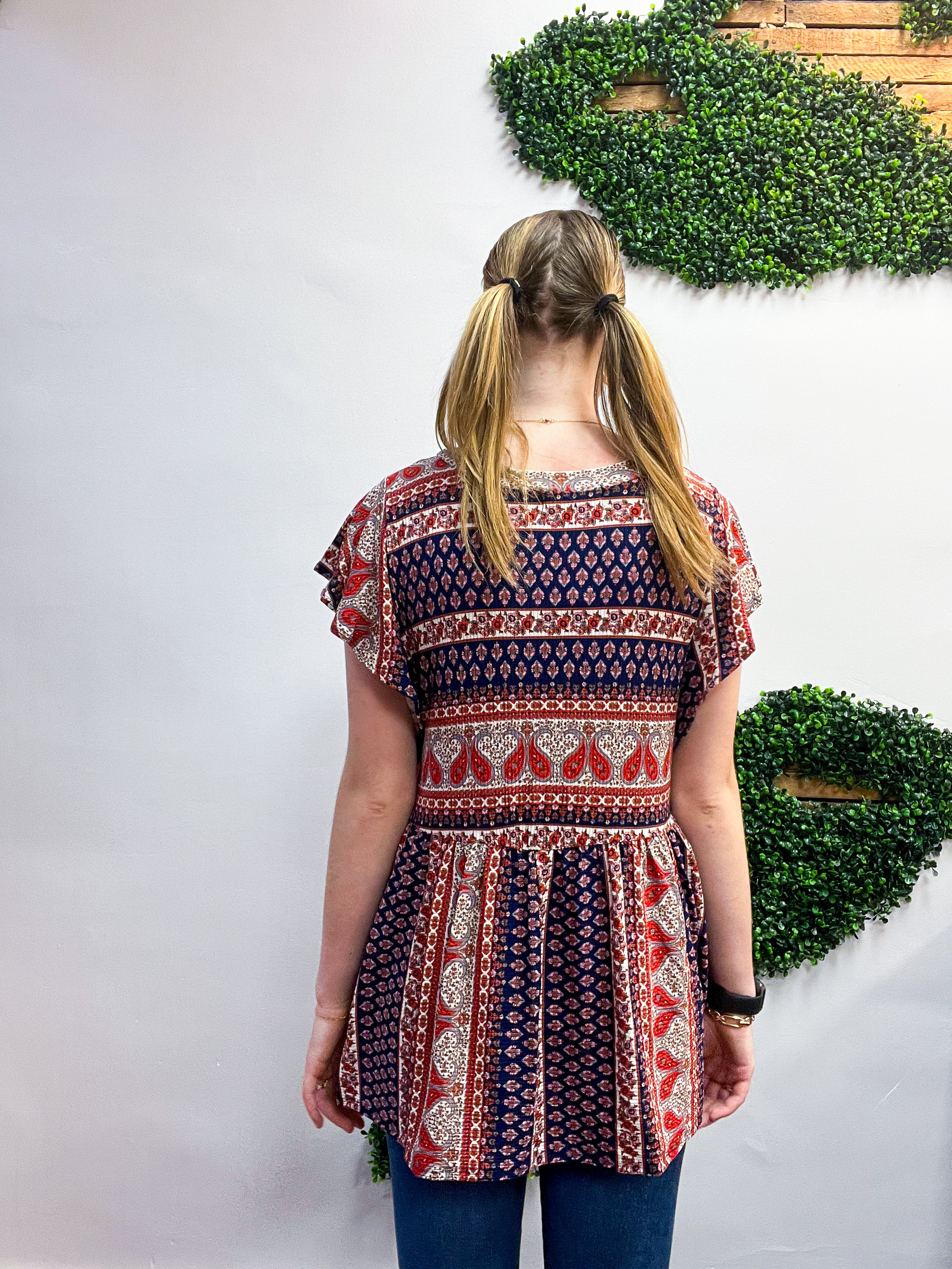 Wildflower Way Paisley Top in Navy
