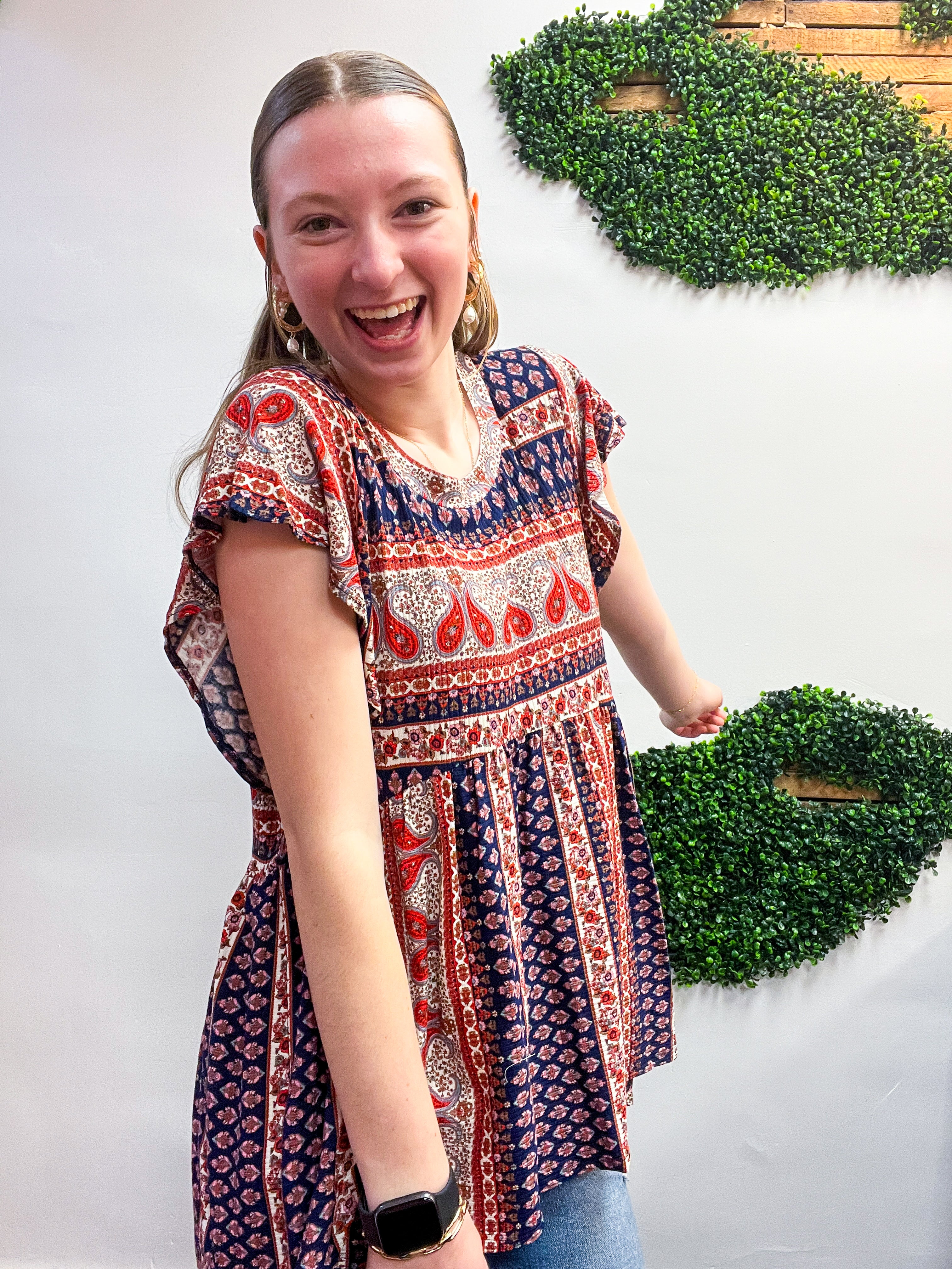 Wildflower Way Paisley Top in Navy