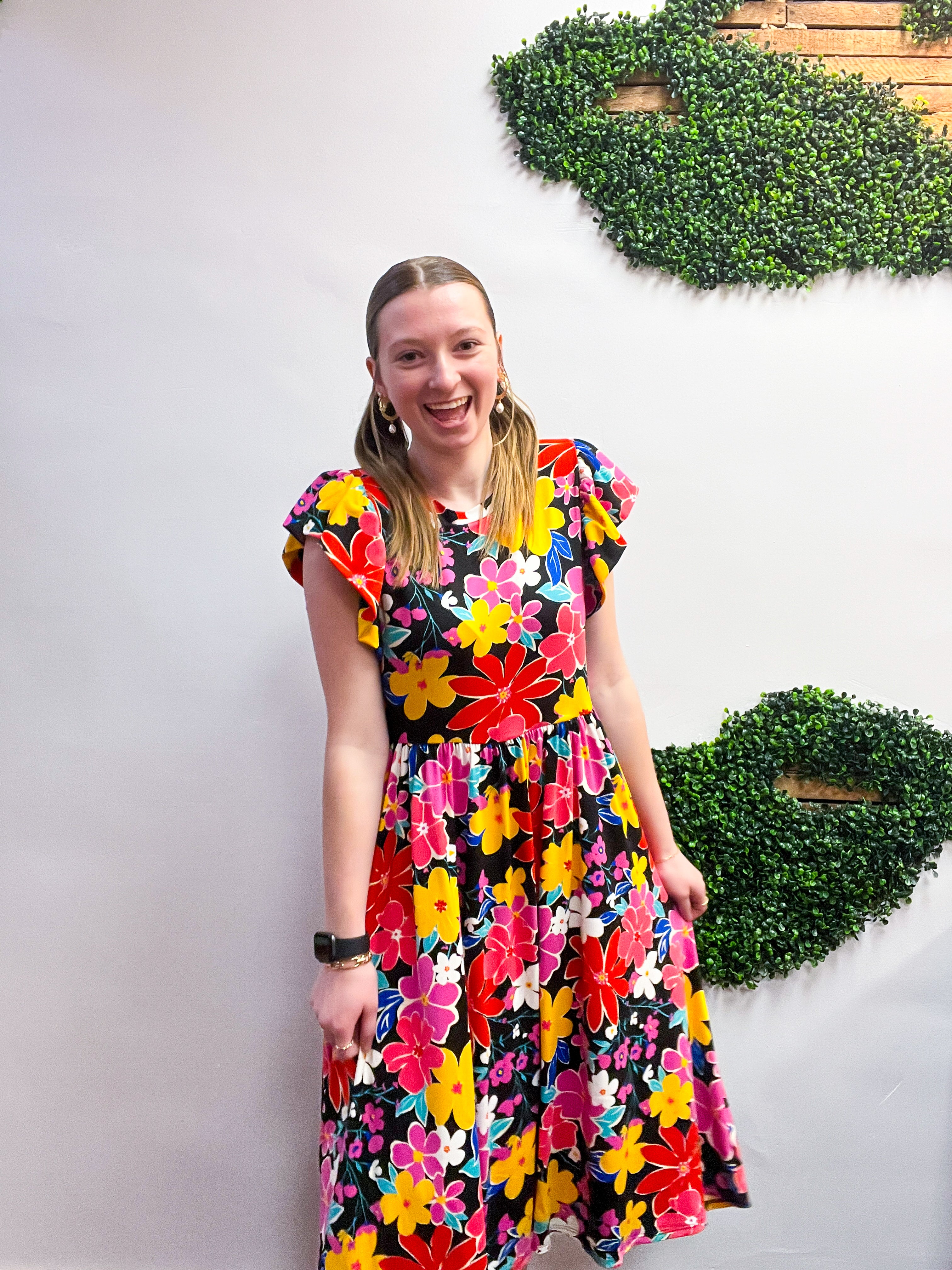 Electric Blooms Midi Dress