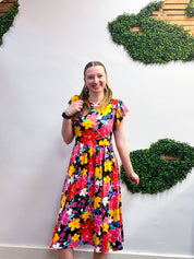 Electric Blooms Midi Dress