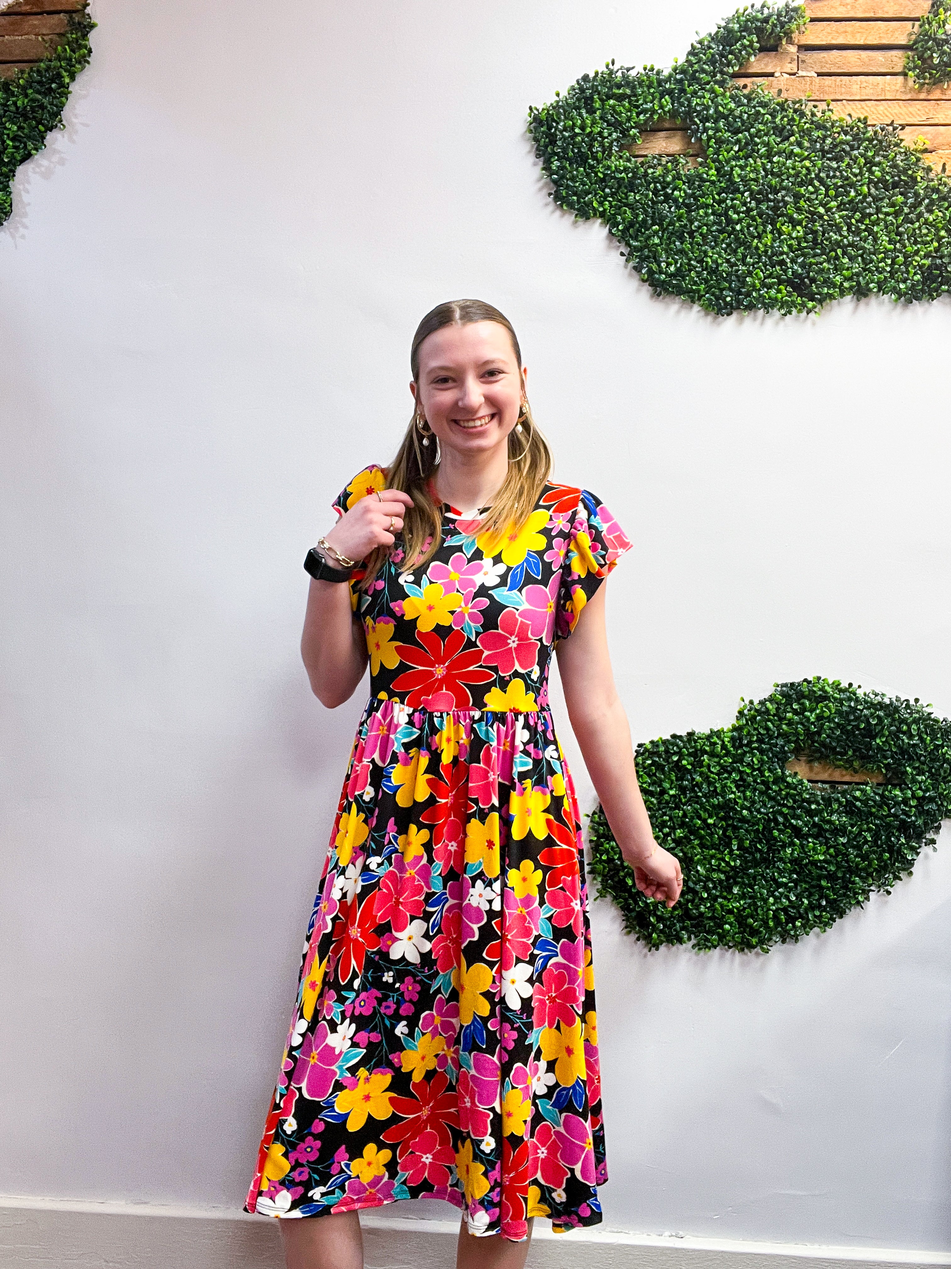 Electric Blooms Midi Dress