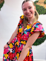 Electric Blooms Midi Dress
