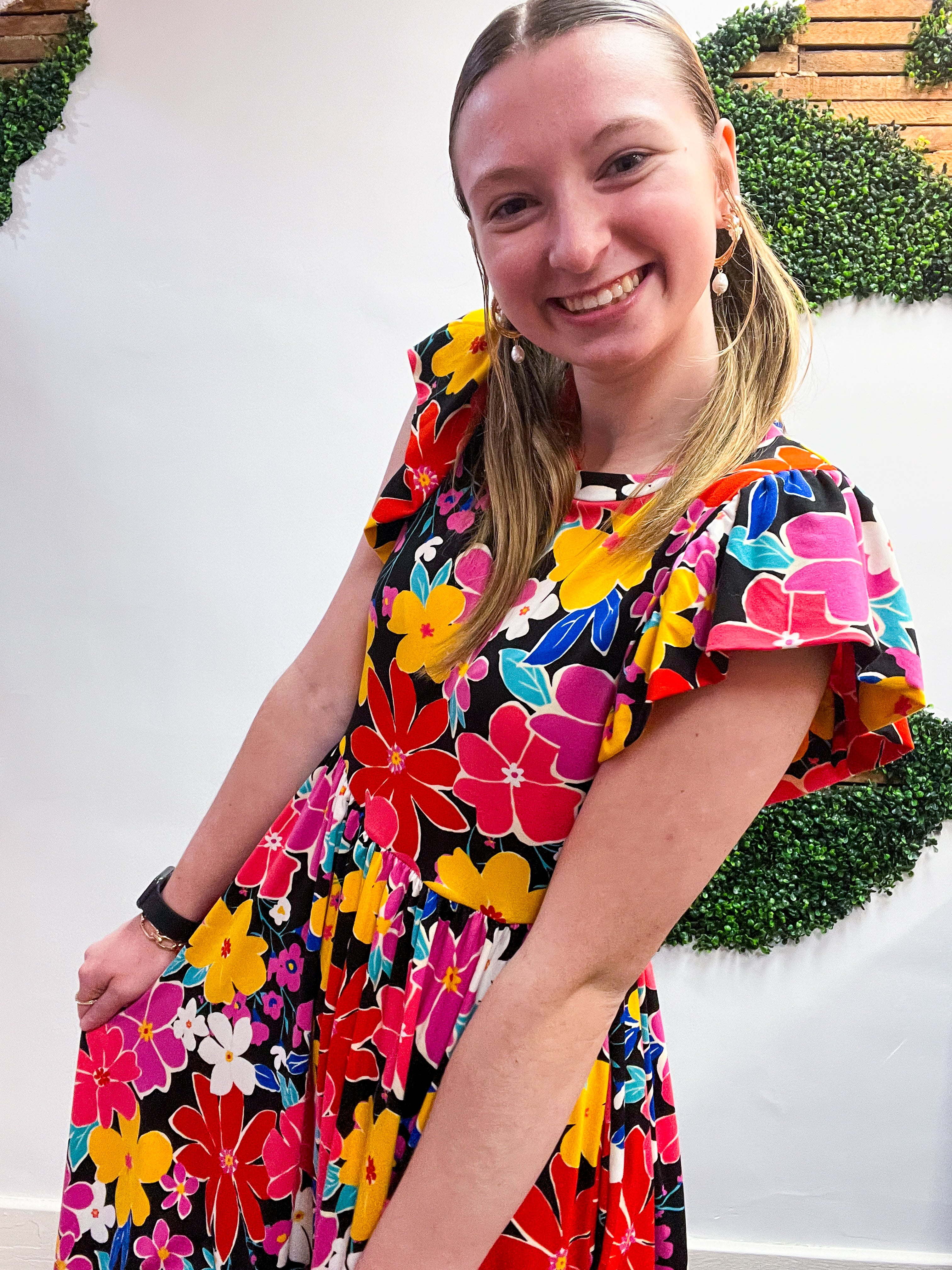 Electric Blooms Midi Dress