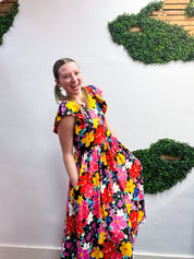 Electric Blooms Midi Dress