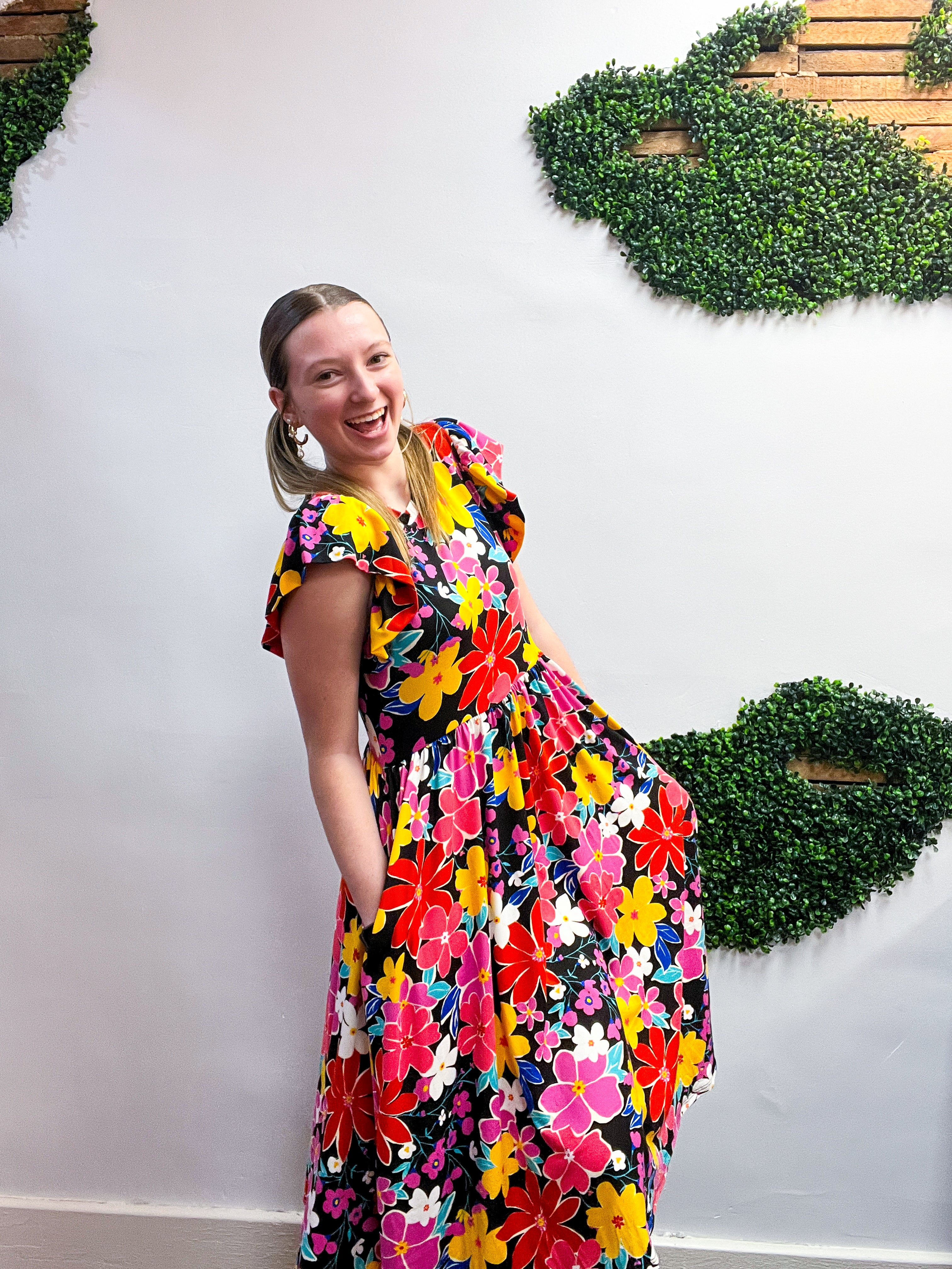 Electric Blooms Midi Dress