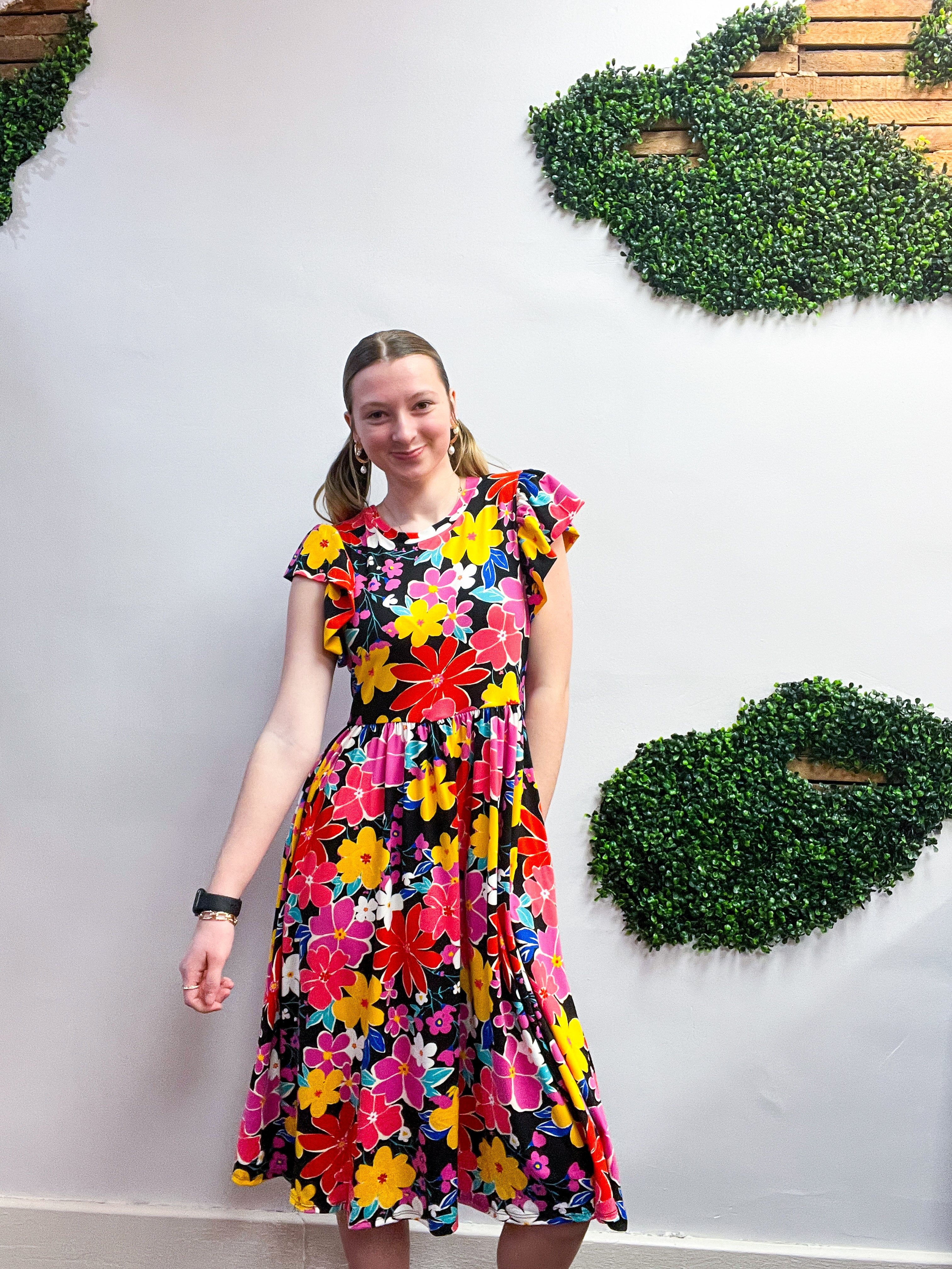 Electric Blooms Midi Dress