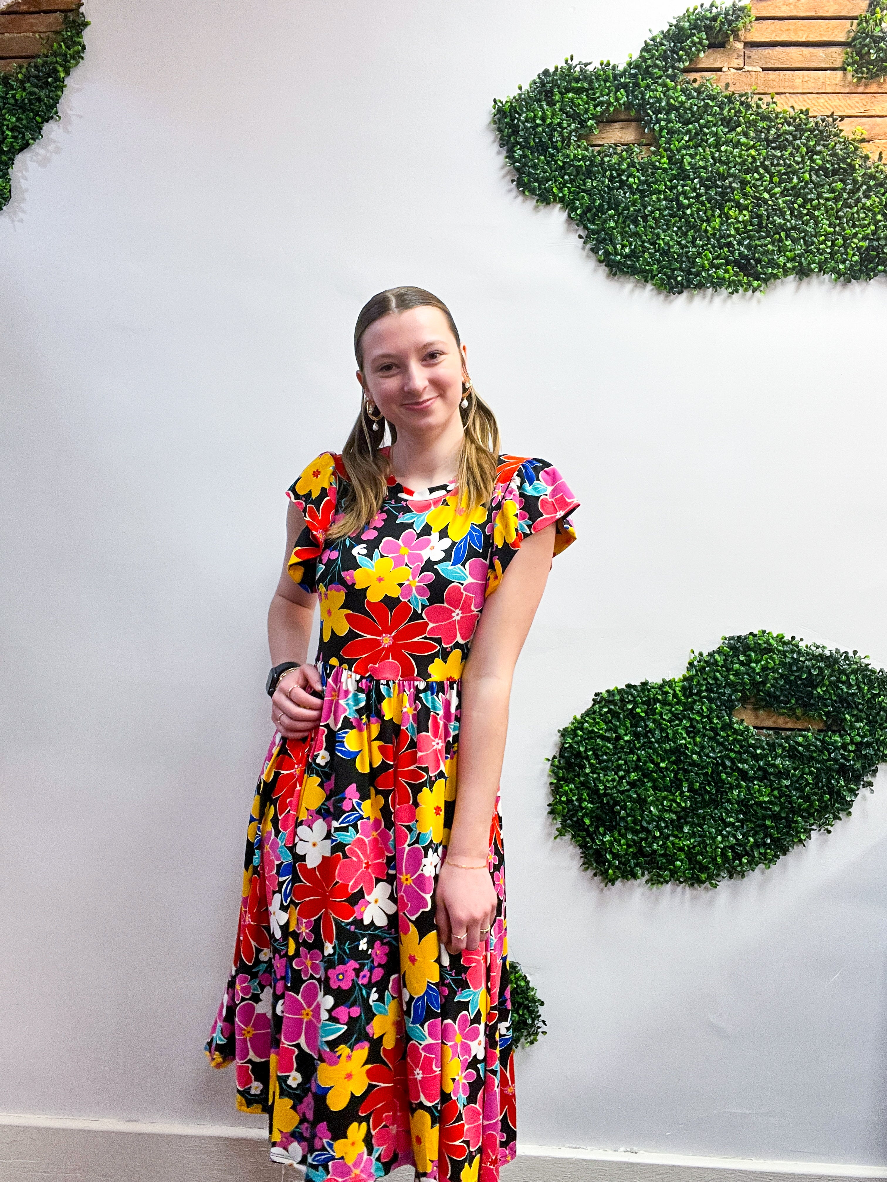 Electric Blooms Midi Dress