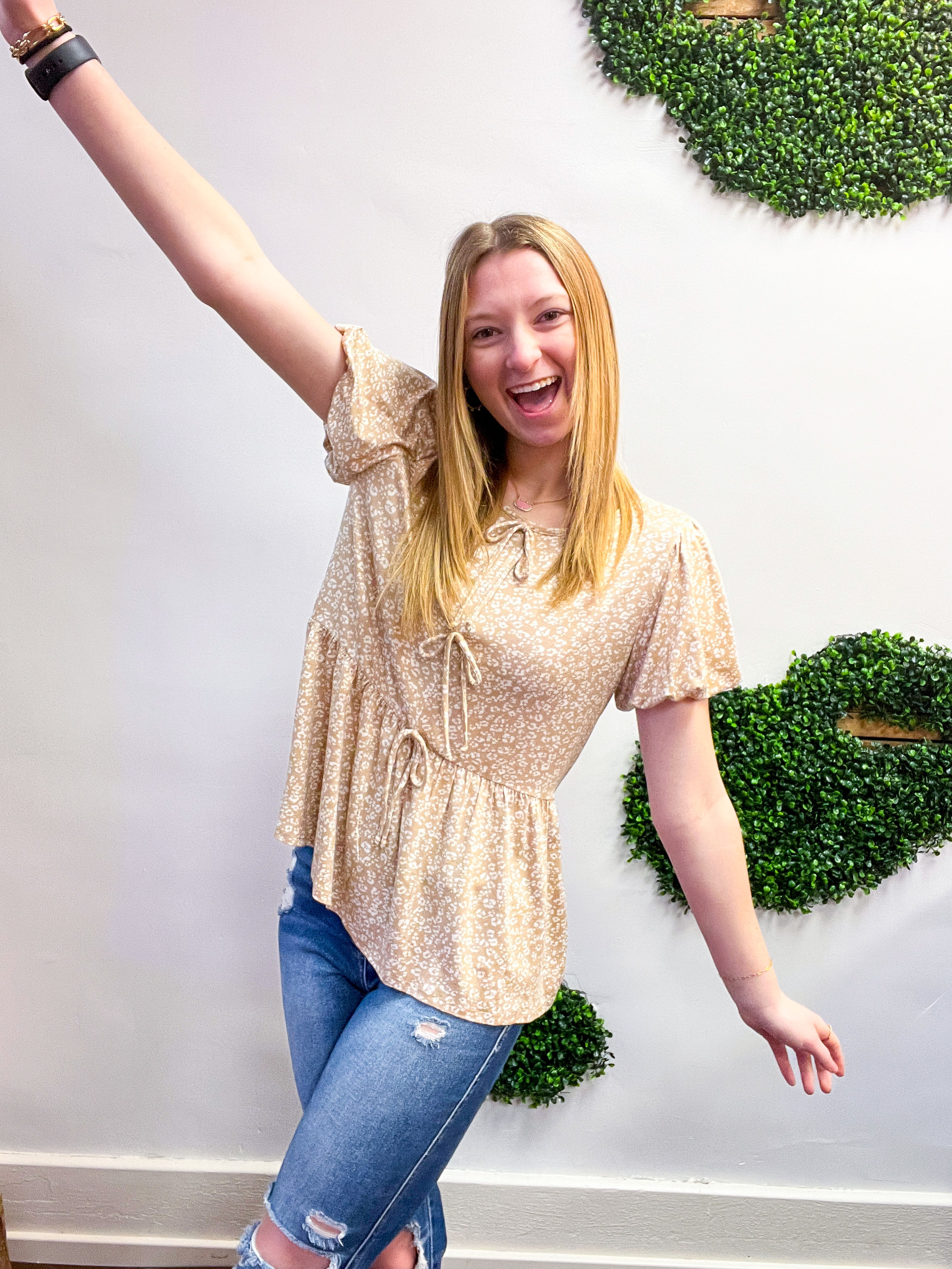 Ditzy Delight Tie Top in Taupe