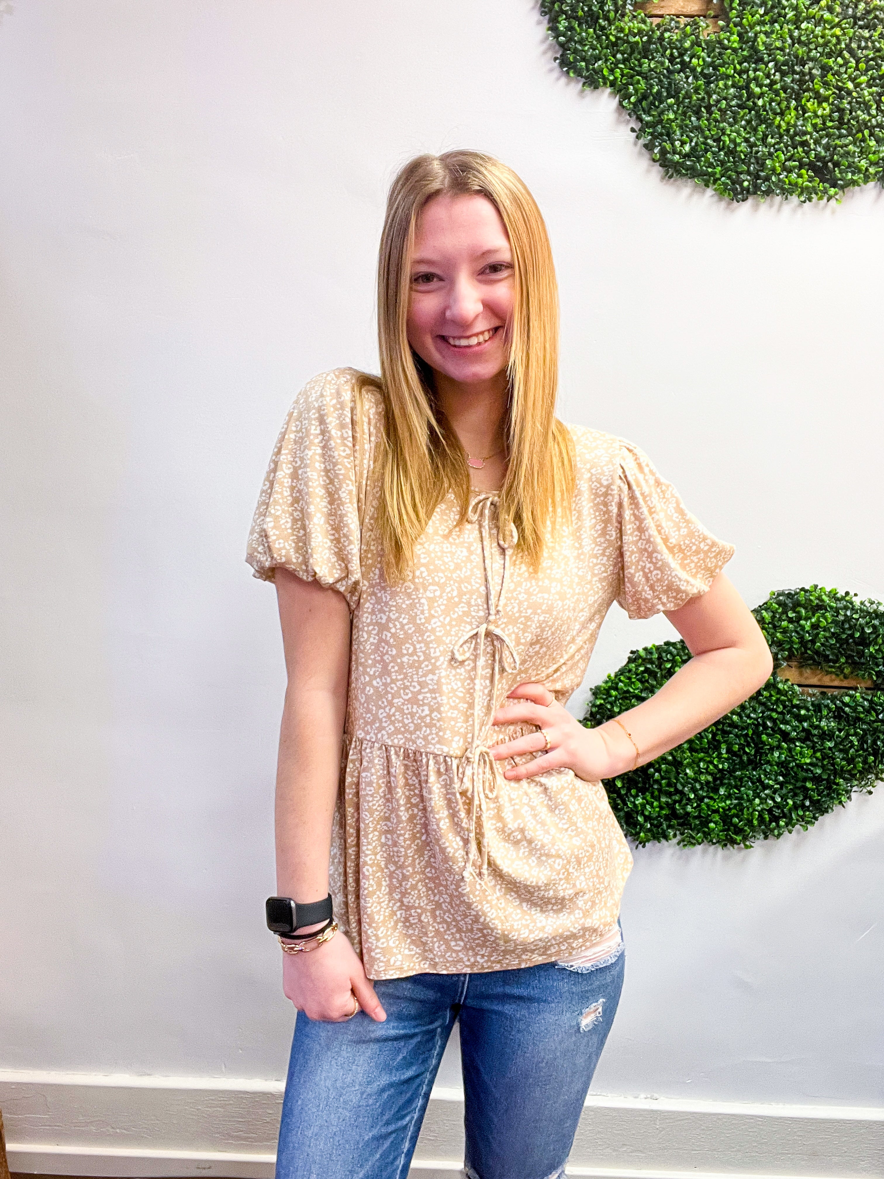 Ditzy Delight Tie Top in Taupe