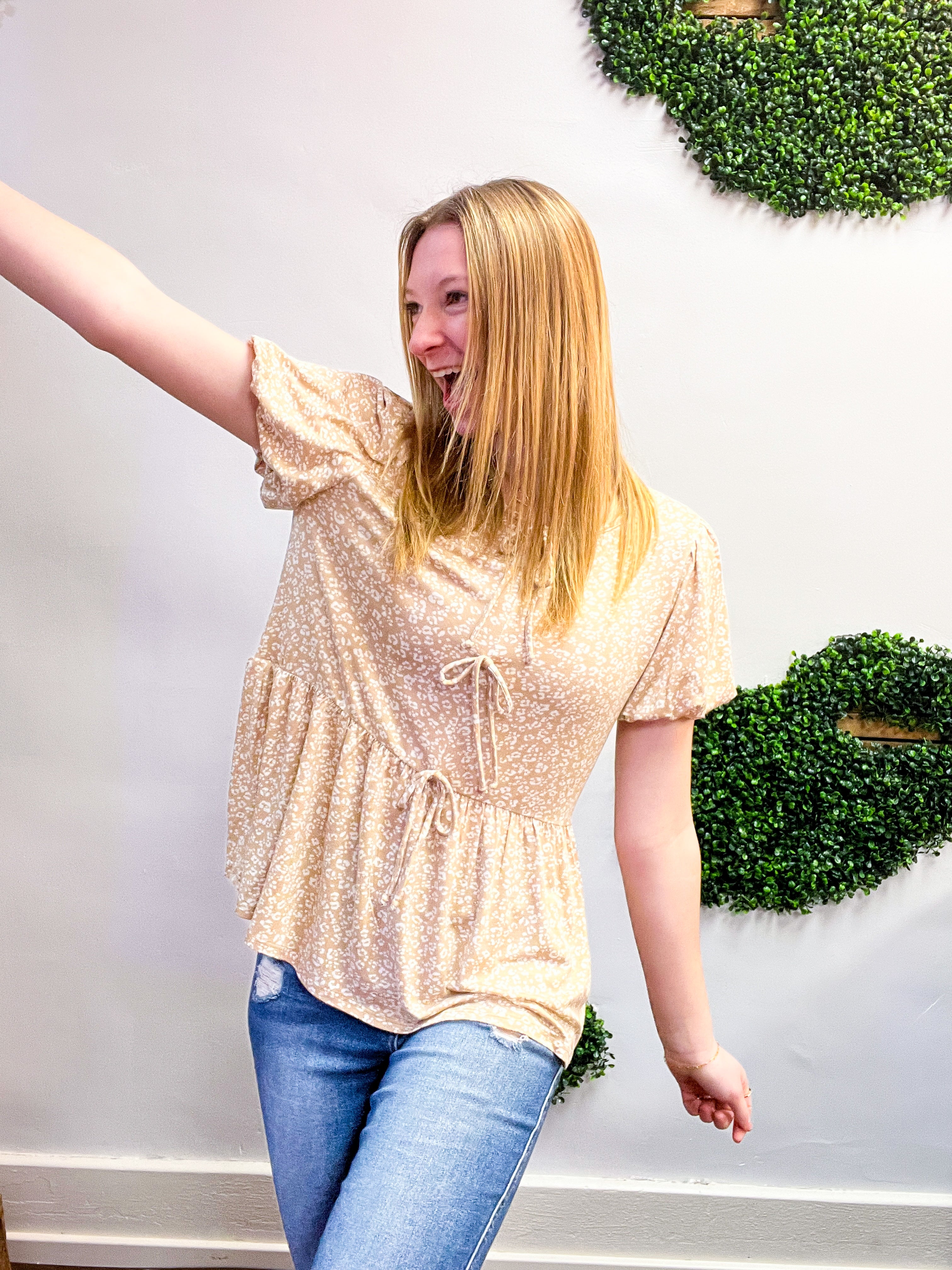 Ditzy Delight Tie Top in Taupe