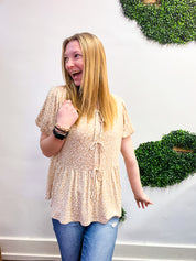 Ditzy Delight Tie Top in Taupe