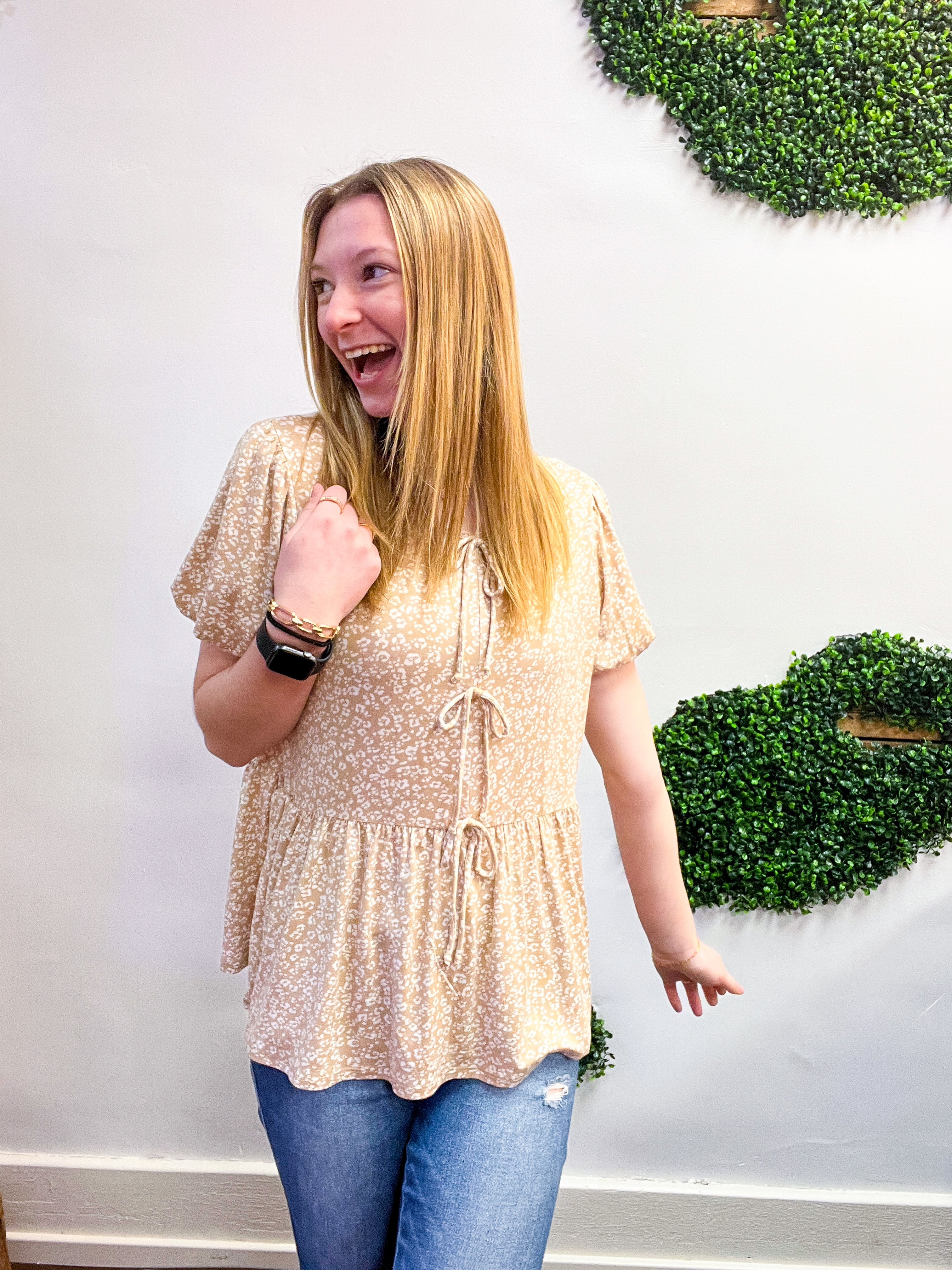 Ditzy Delight Tie Top in Taupe