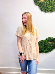 Ditzy Delight Tie Top in Taupe