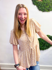 Ditzy Delight Tie Top in Taupe