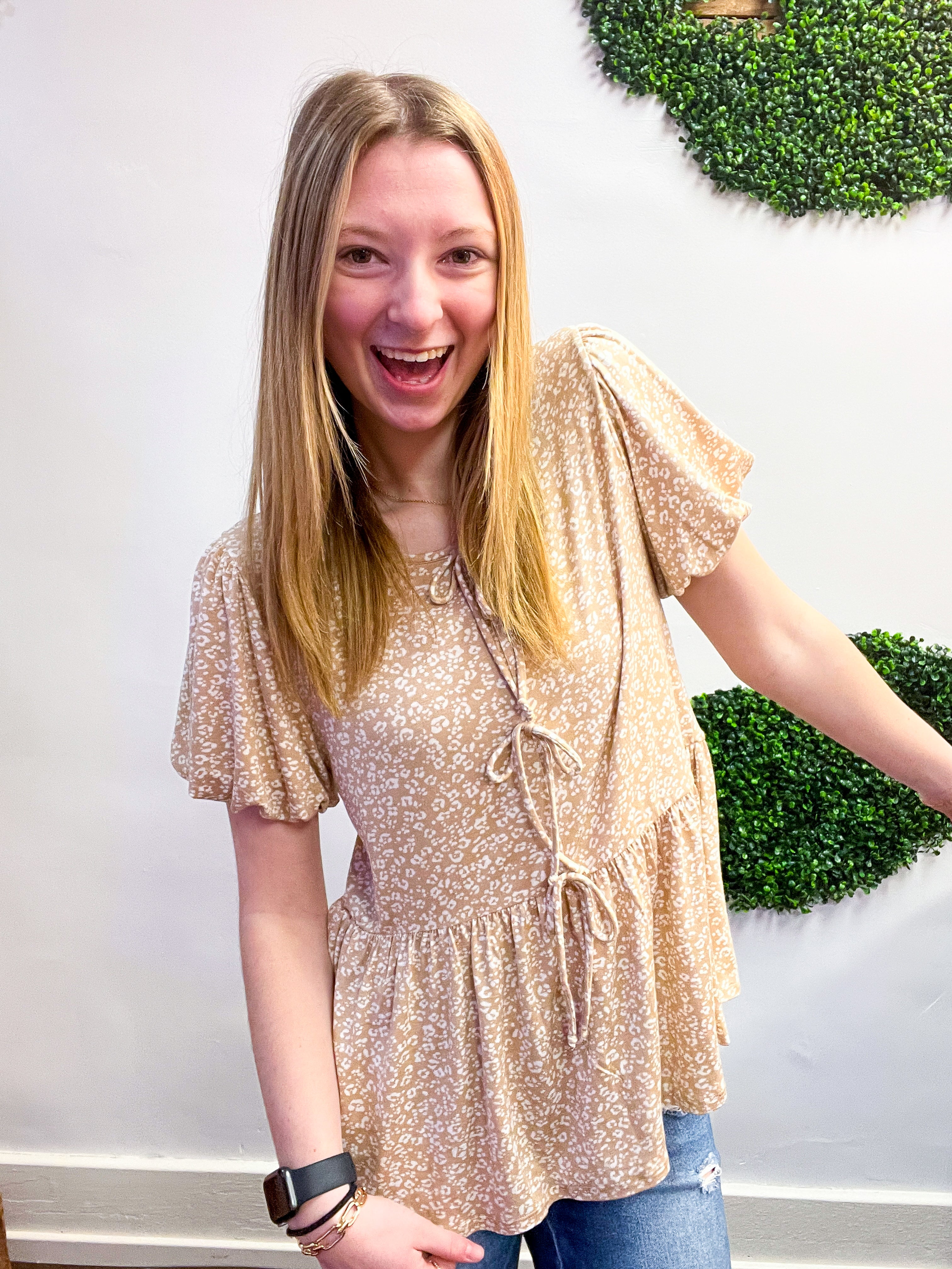 Ditzy Delight Tie Top in Taupe