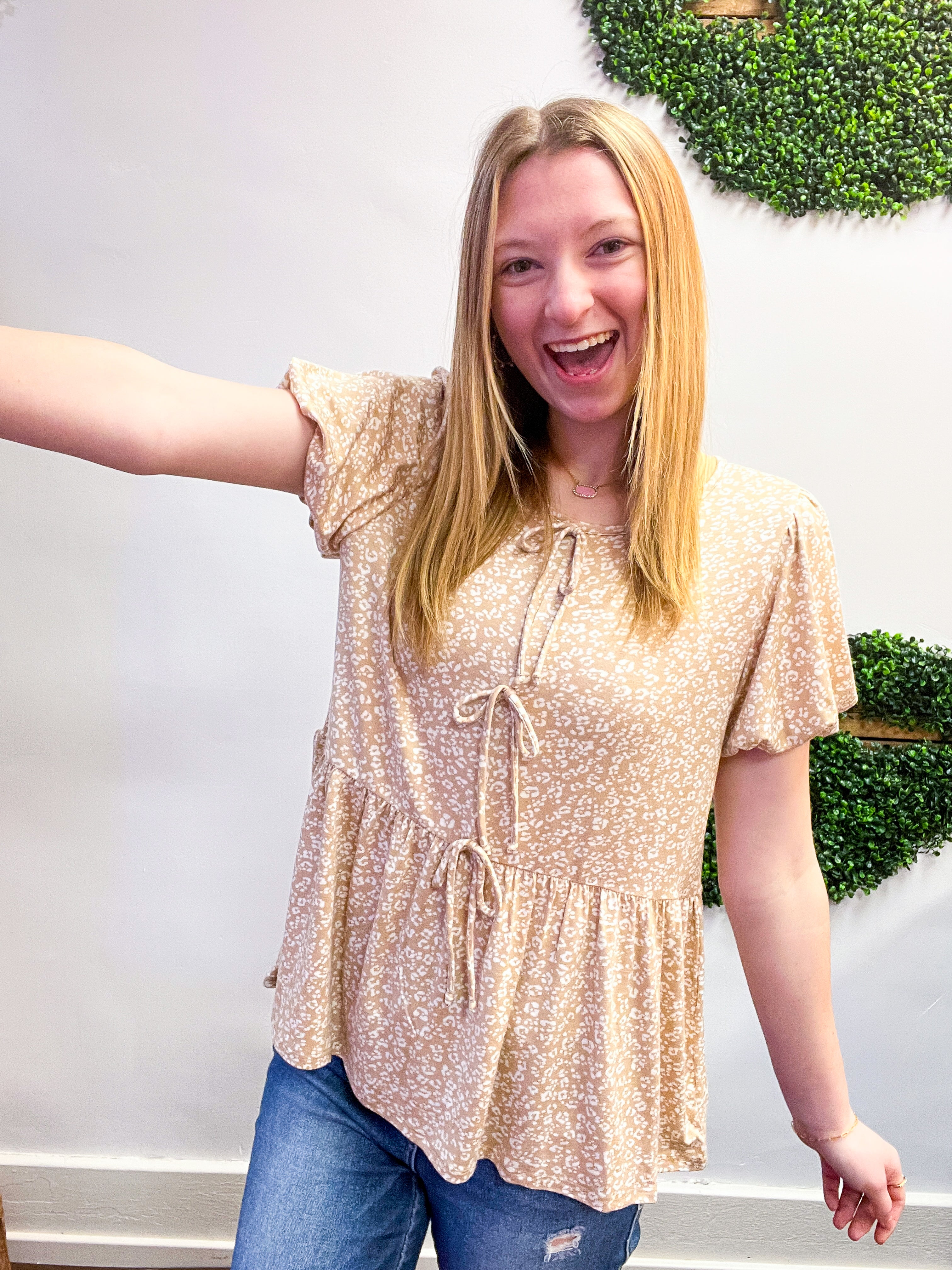 Ditzy Delight Tie Top in Taupe