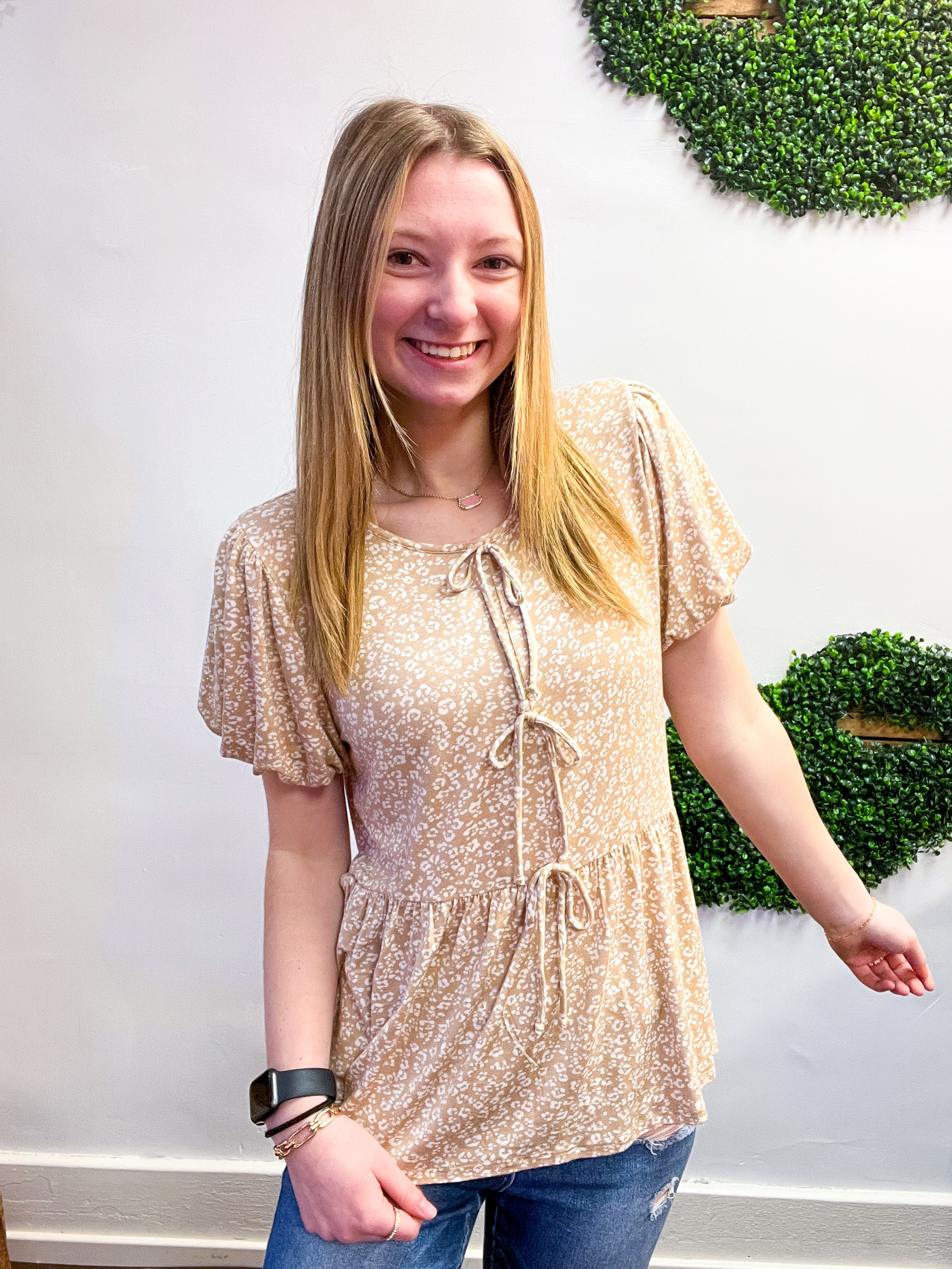 Ditzy Delight Tie Top in Taupe