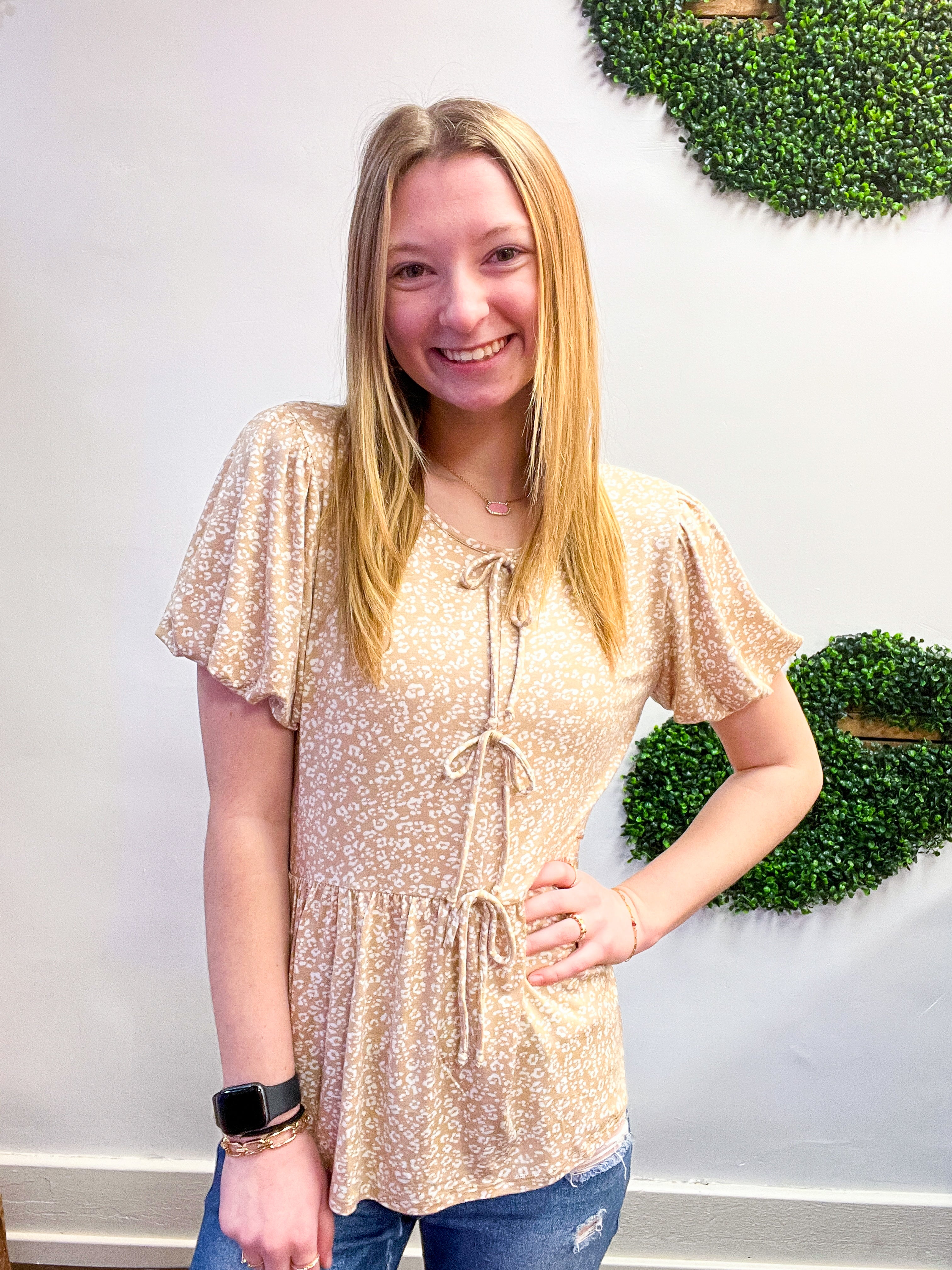 Ditzy Delight Tie Top in Taupe