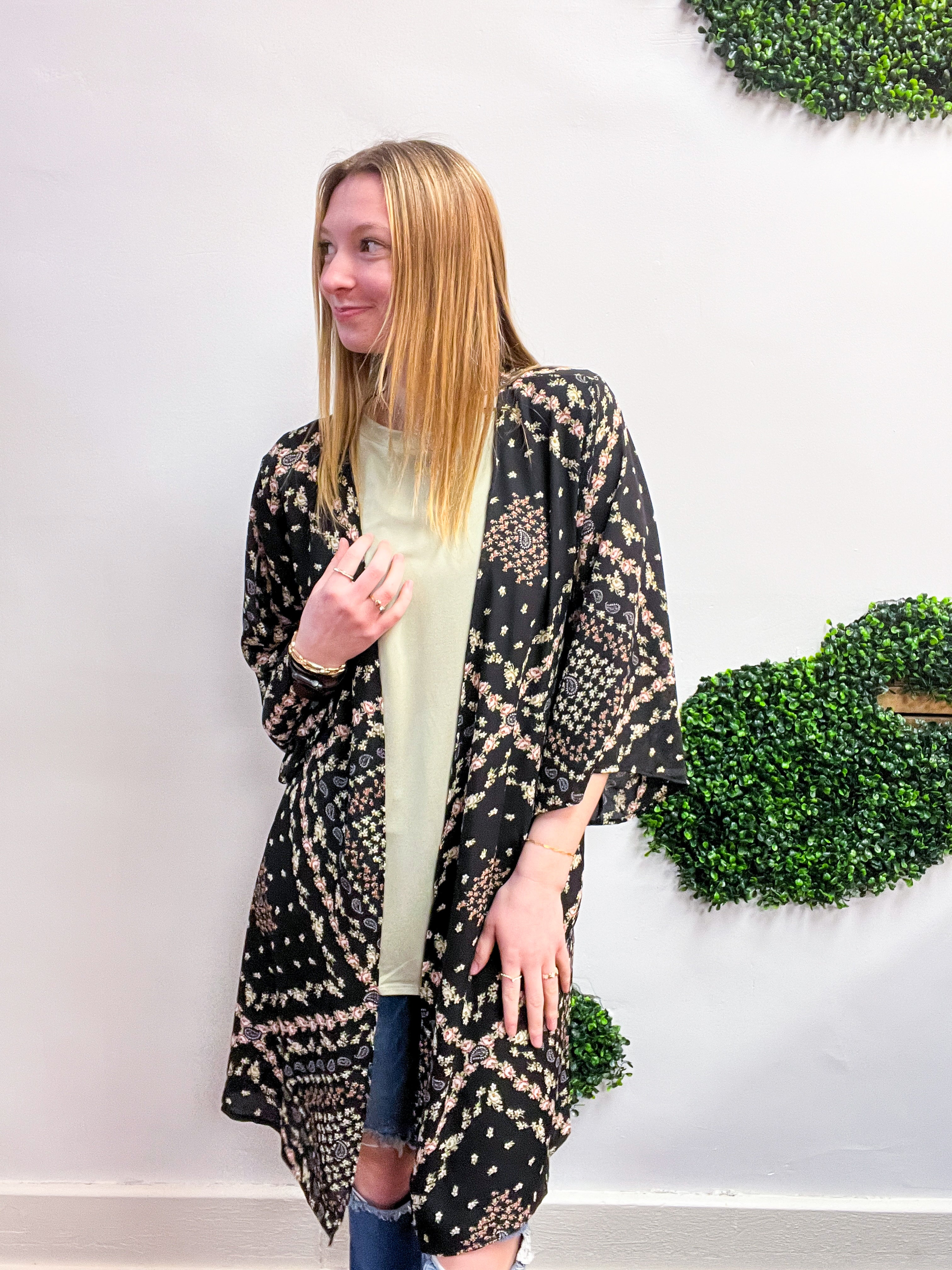 Country Charm Kimono in Black