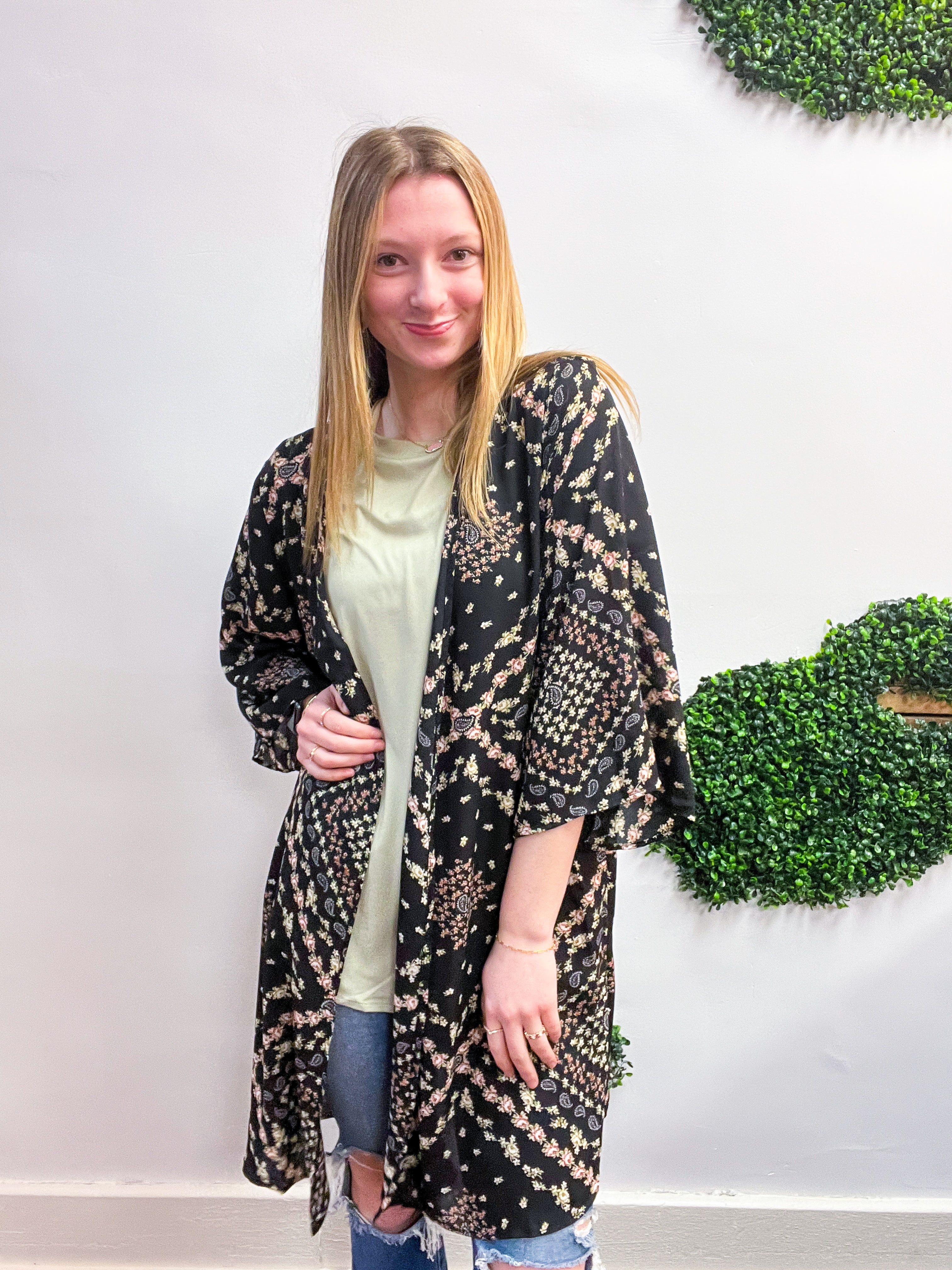 Country Charm Kimono in Black