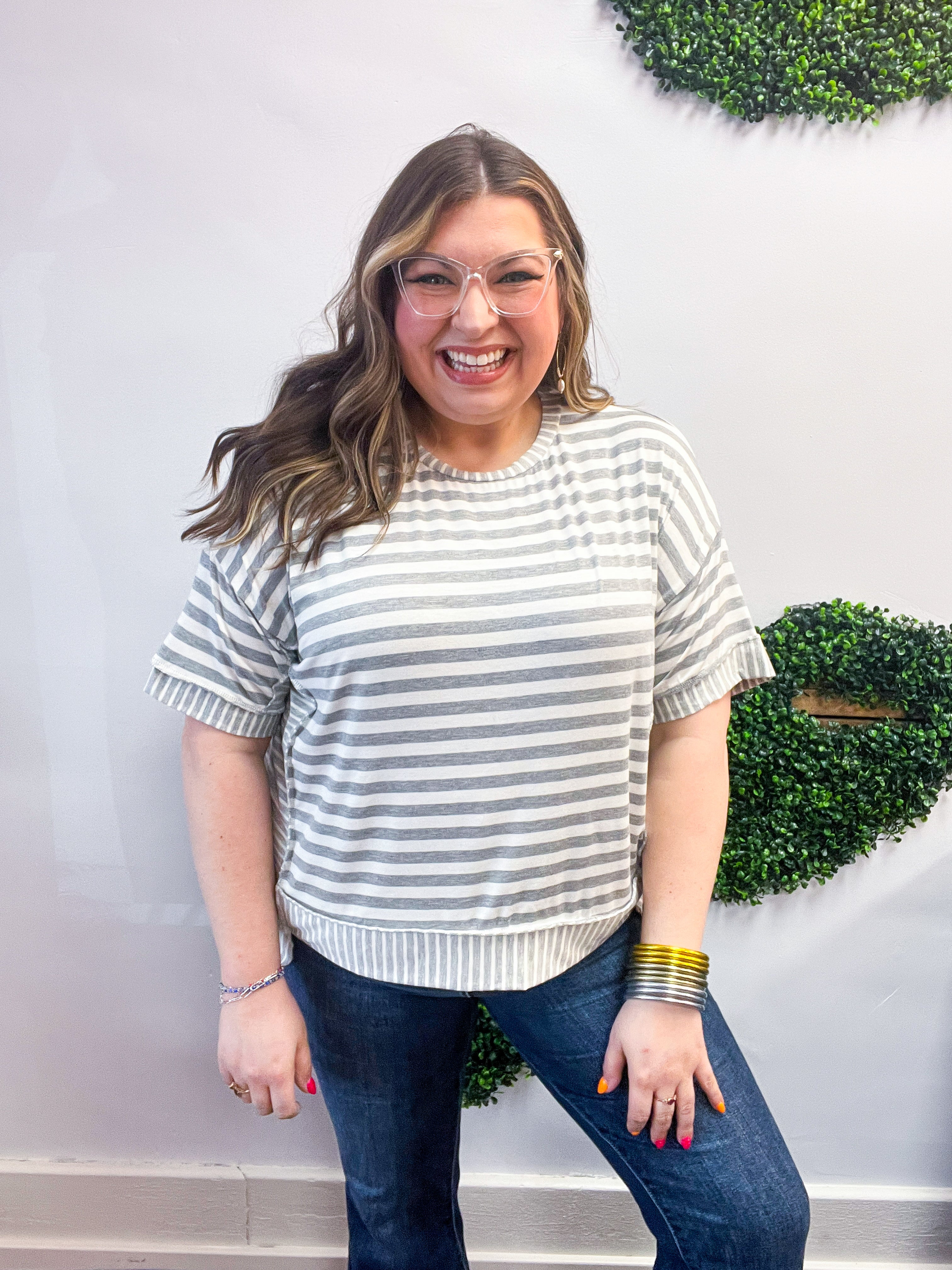 Spring Vibes Heather Gray Oversize Outseam Stitch Top