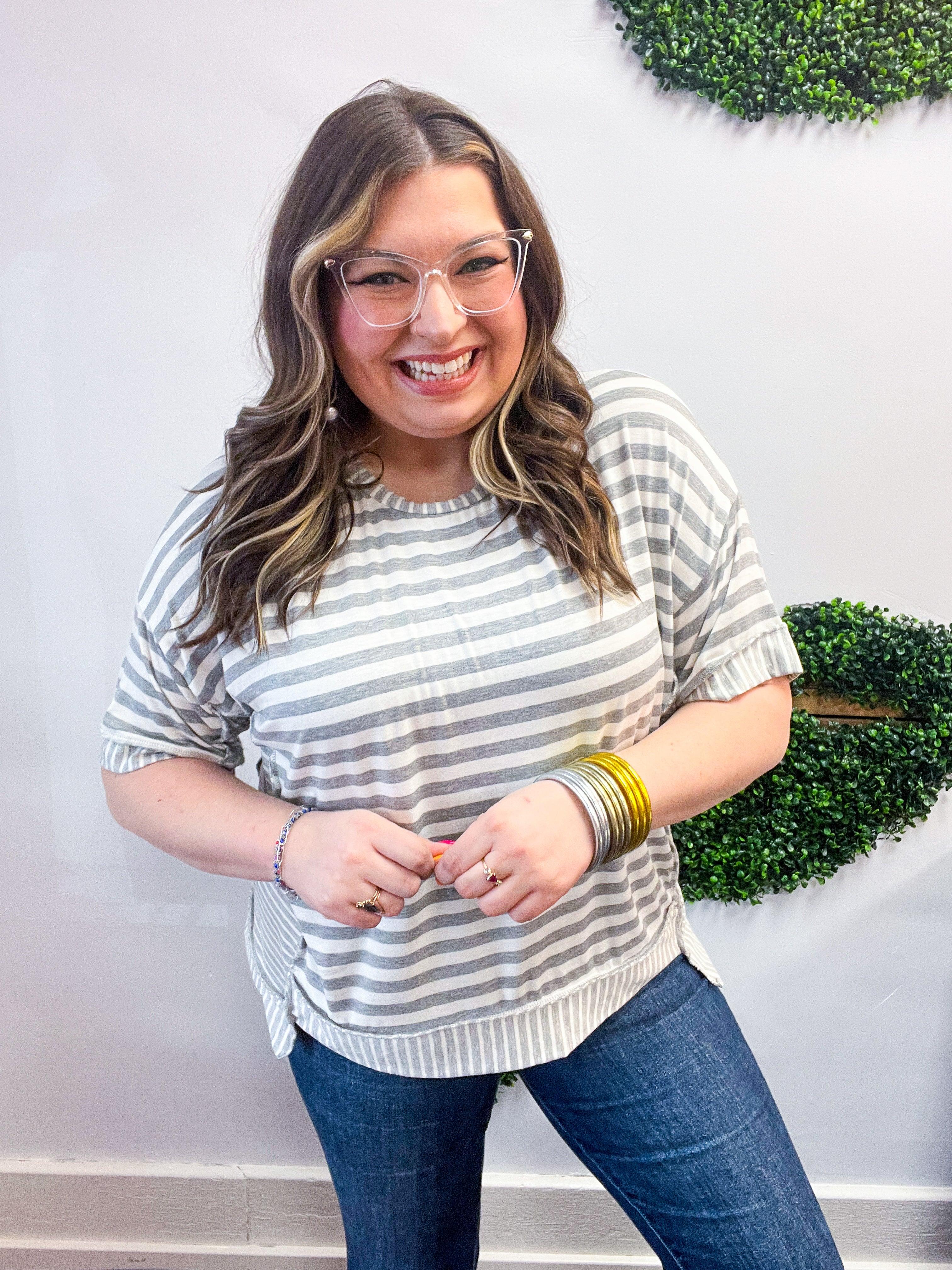 Spring Vibes Heather Gray Oversize Outseam Stitch Top