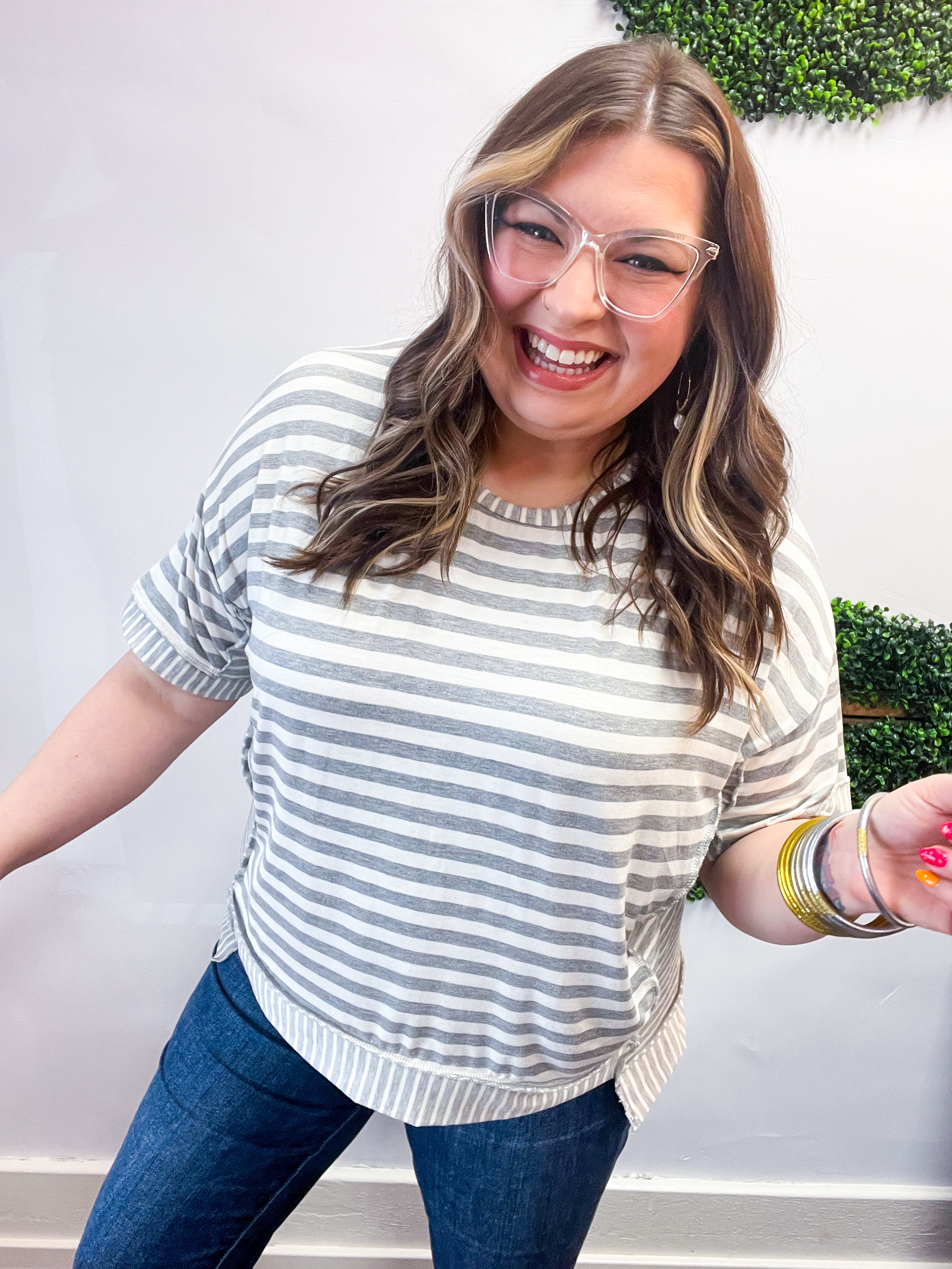 Spring Vibes Heather Gray Oversize Outseam Stitch Top