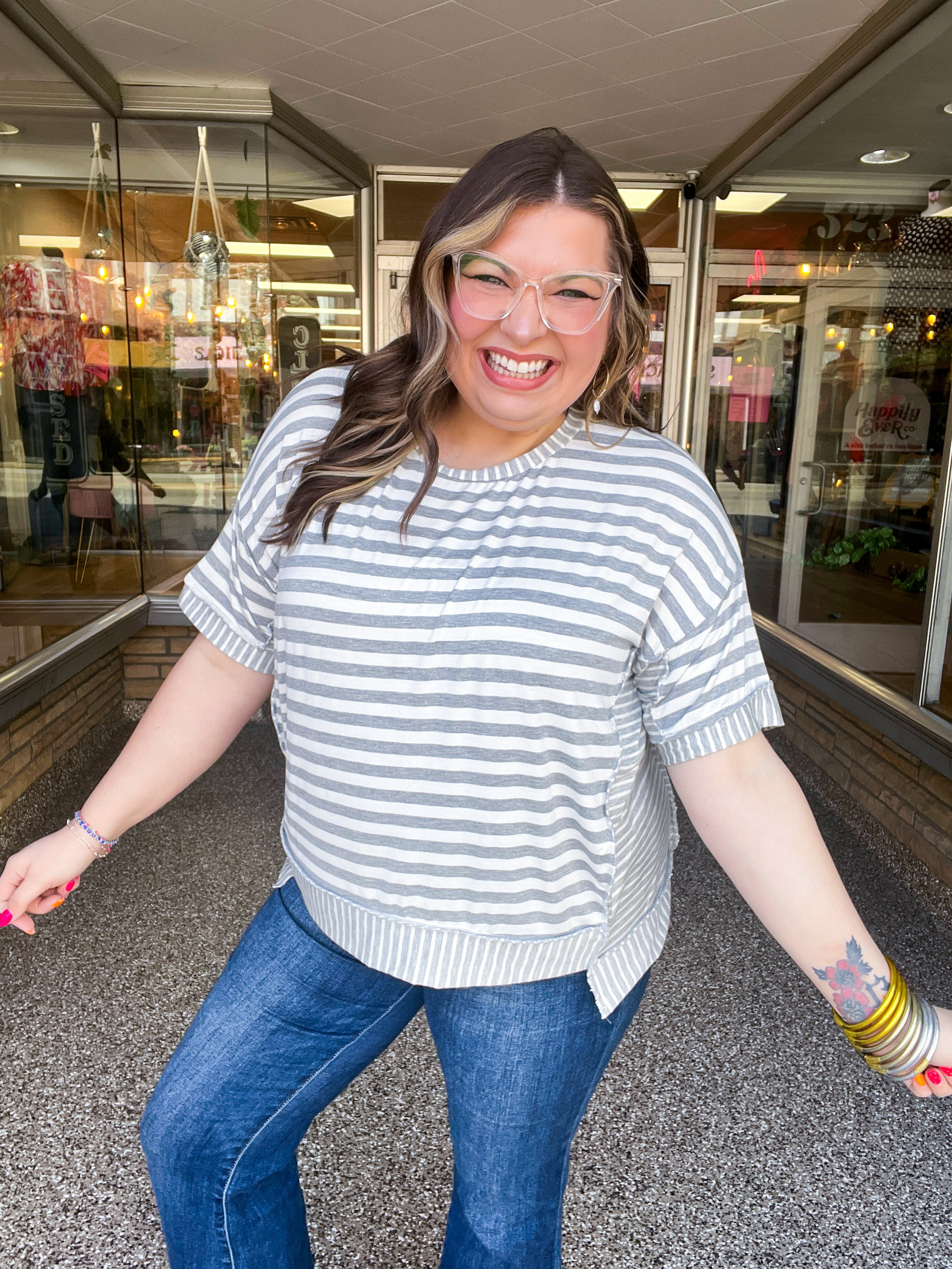 Spring Vibes Heather Gray Oversize Outseam Stitch Top
